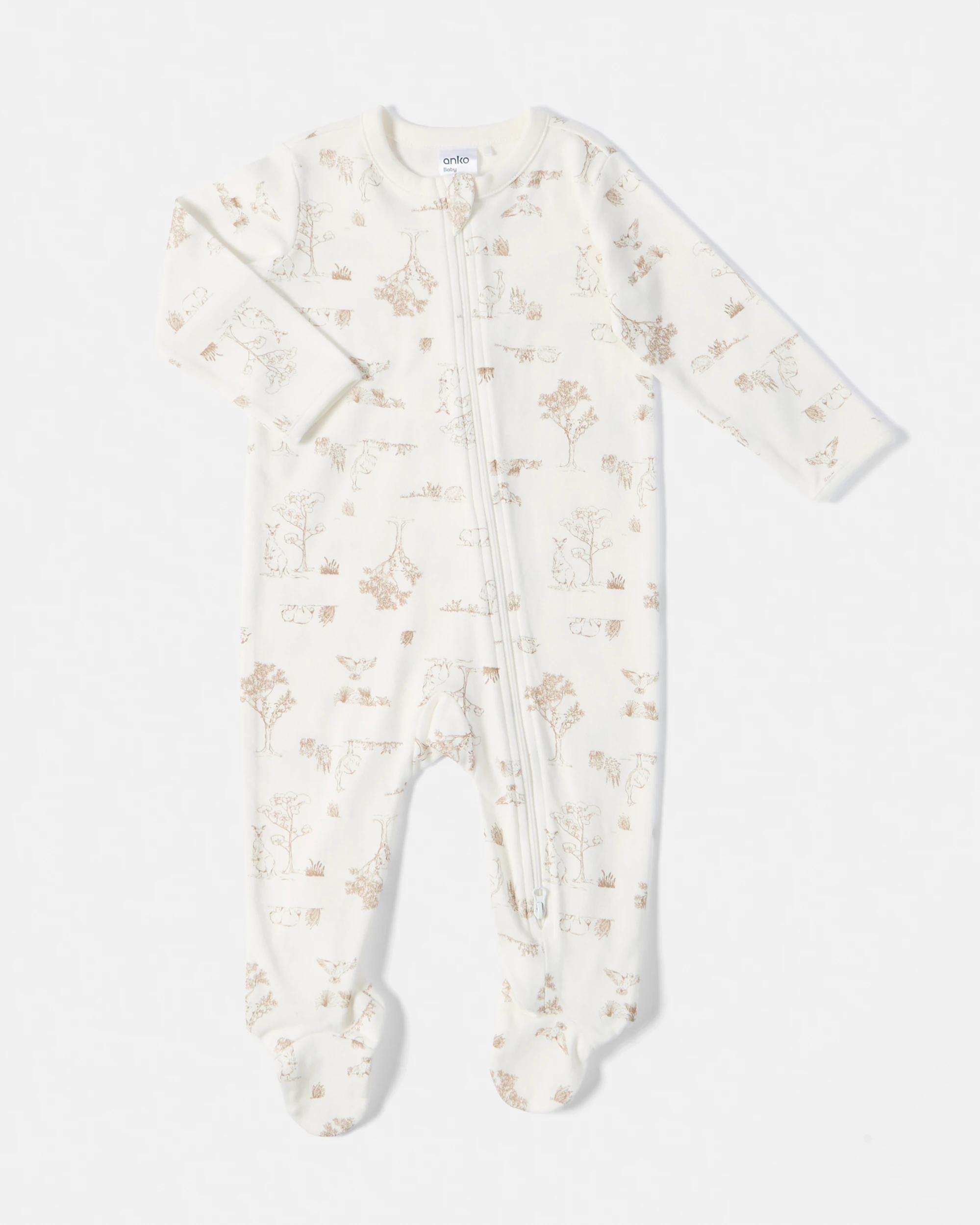 3 3 Pack Australian Cotton Coveralls Wht Anml, 3 of 8