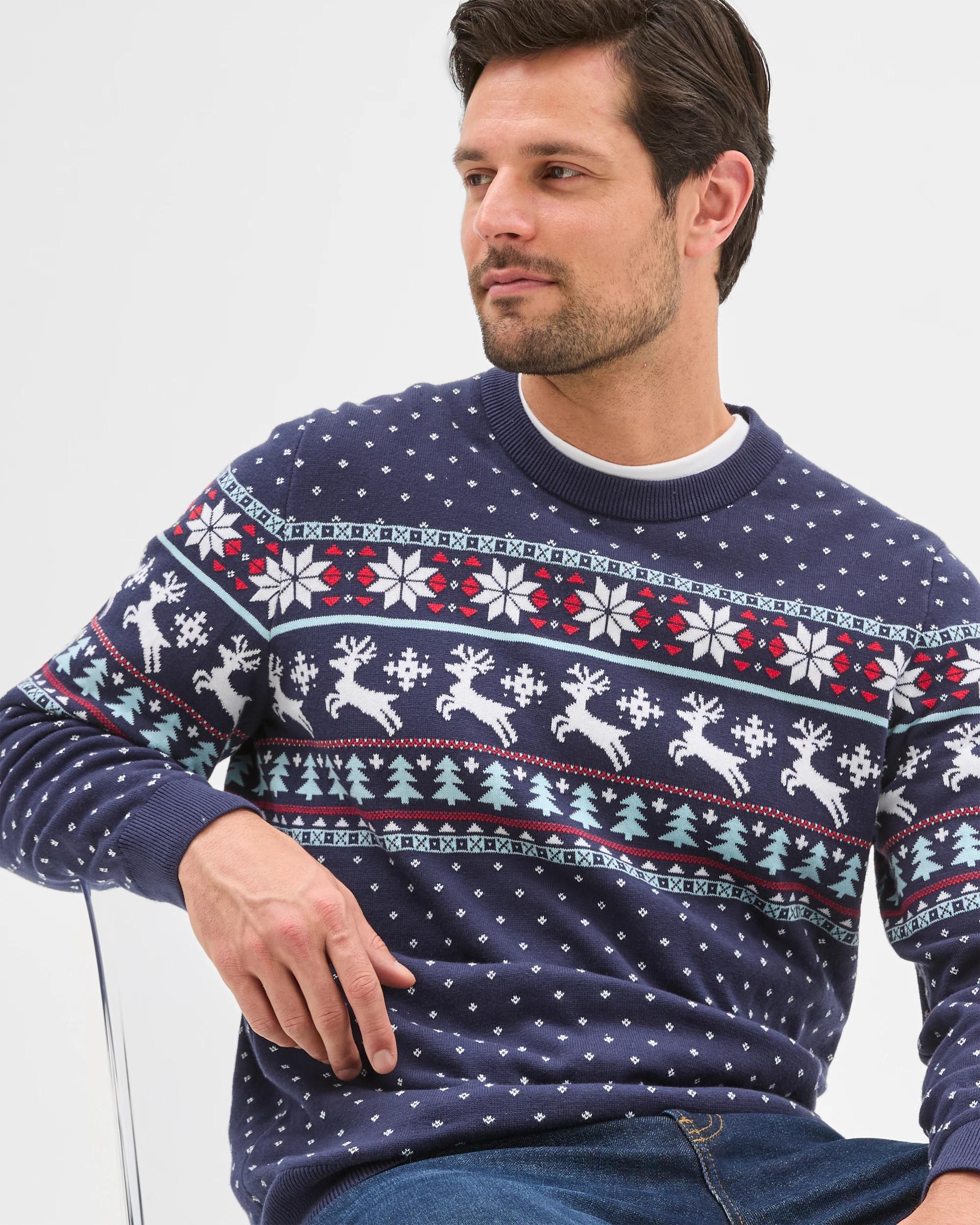 6 Target Australian Cotton Christmas Fair Isle Jumper NAVY BLUE, 6 of 6