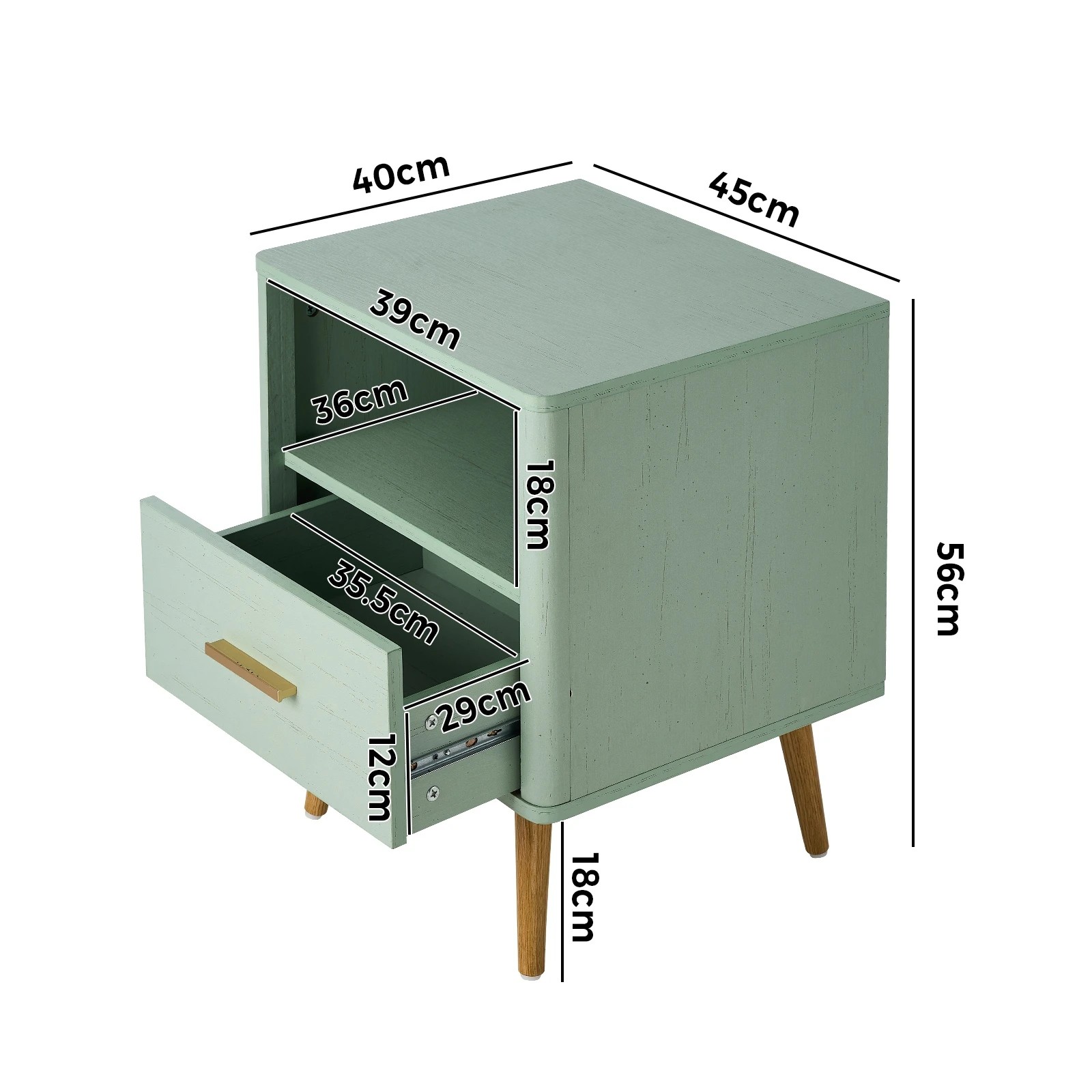 10 Oikiture Bedside Table 1 Drawer Open Shelf Side End Tables Nightstand
 - Green, 10 of 10