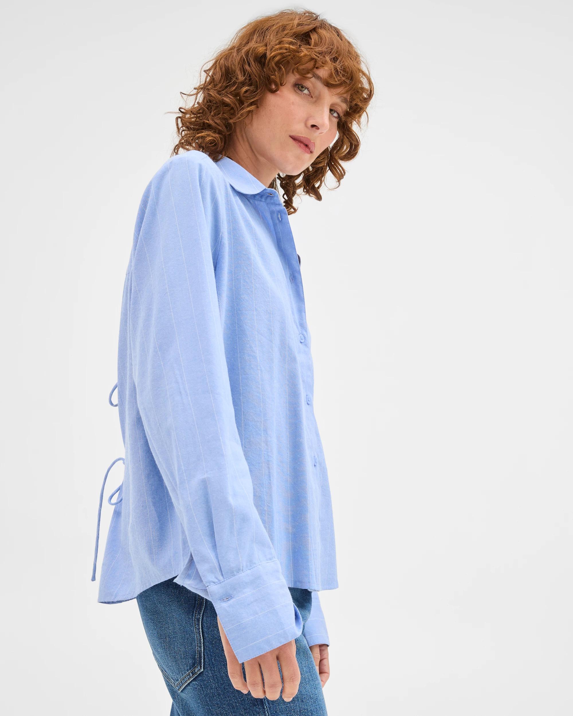 3 Target Woman Long Sleeve Tie Back Shirt PERIWINKLE STRIPE, 3 of 7