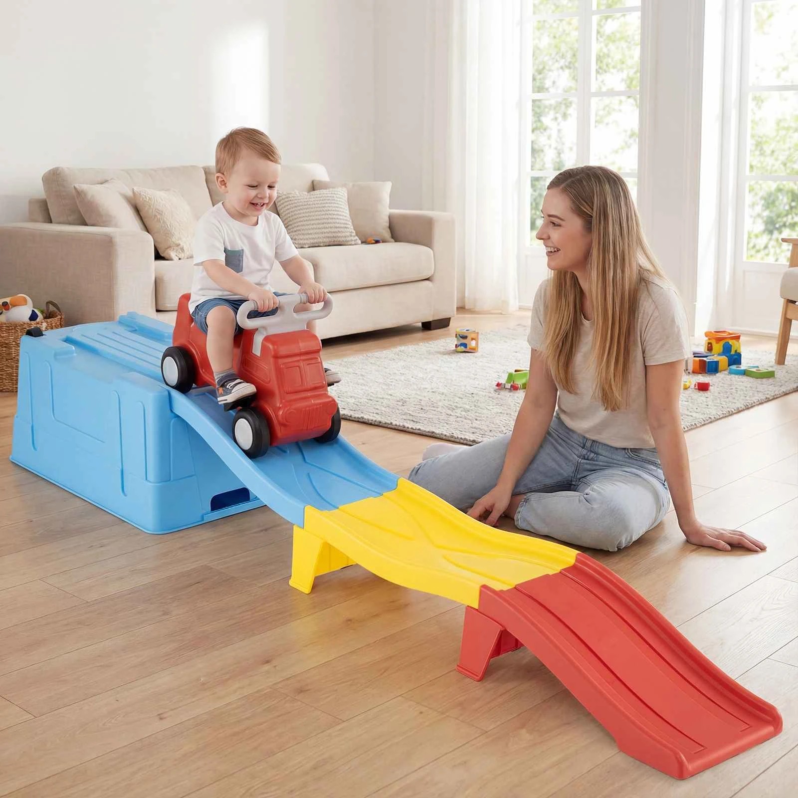 2 Costway Up & Down Roller Coaster Expandable Kids Ride on Toy Push Car - Blue, 2 of 2
