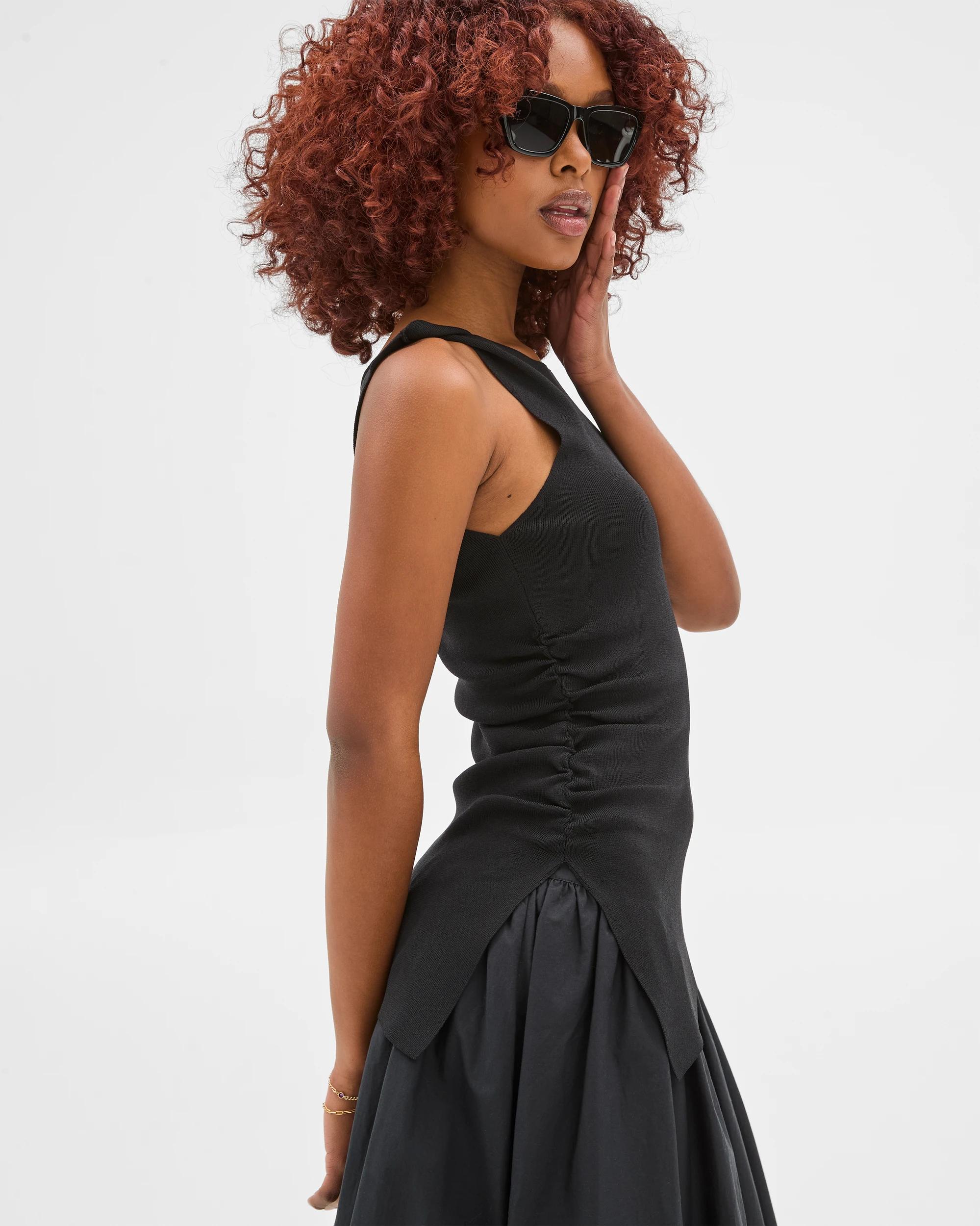 4 Target Petites Sleeveless Asymmetrical Crepe Knit Top BLACK, 4 of 6