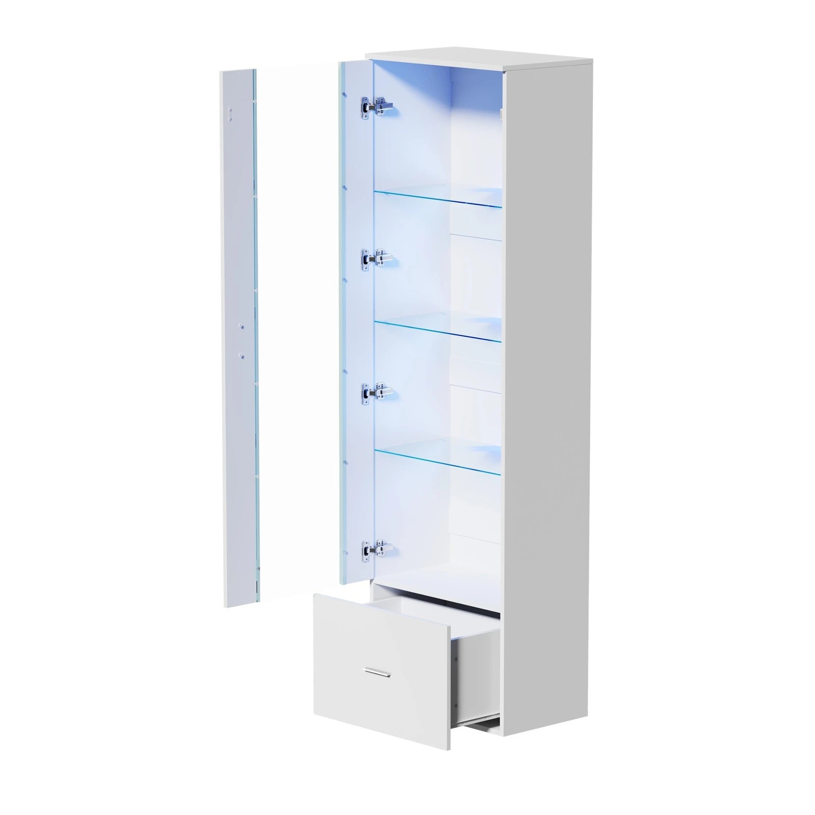 8 Oikiture Display Cabinet Buffet Sideboard LED Light Cupboard- White, 8 of 10
