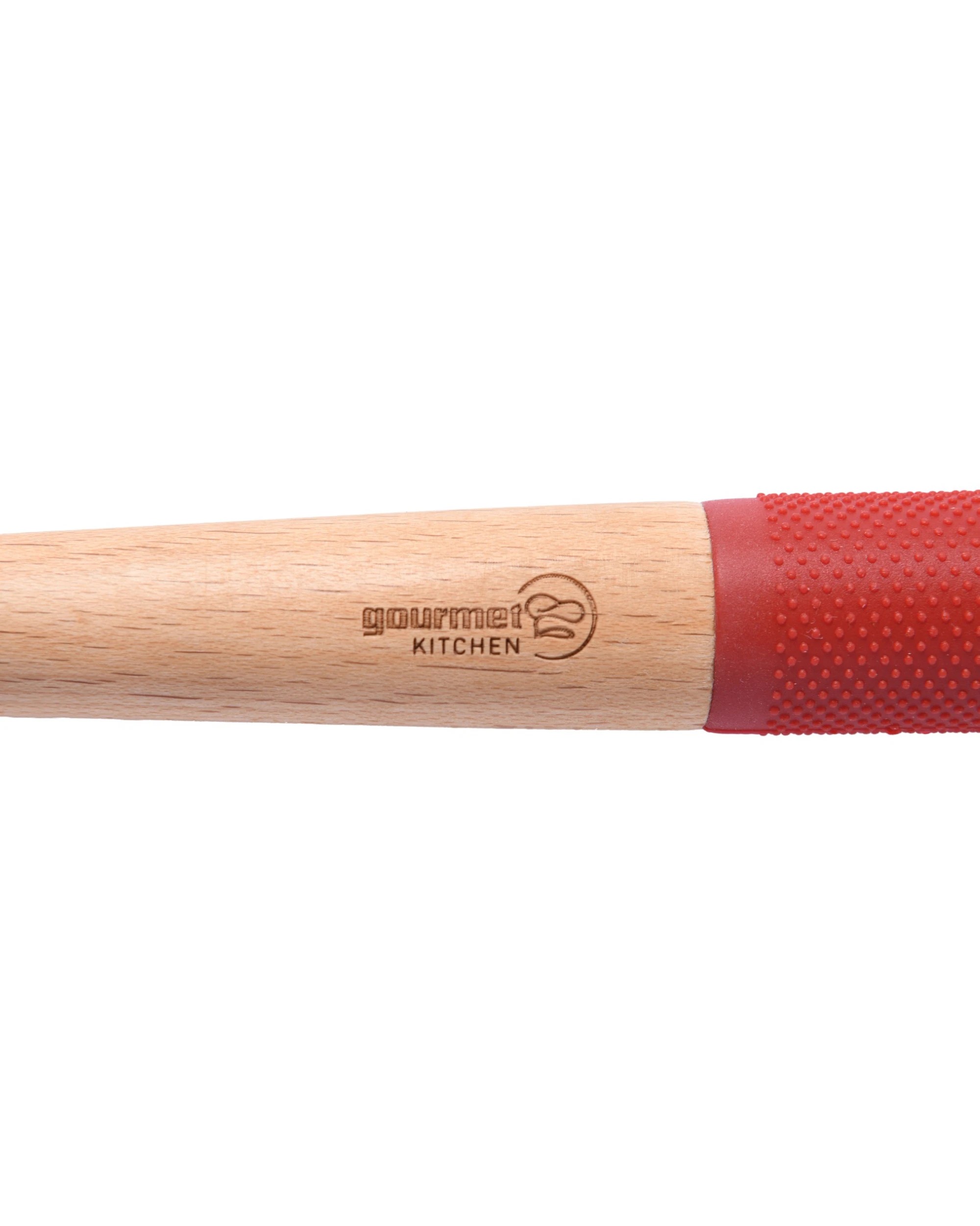 7 Gourmet Kitchen Rustic Beech Wood Slotted Spoon with Silicone Grip - Red, 7 of 8