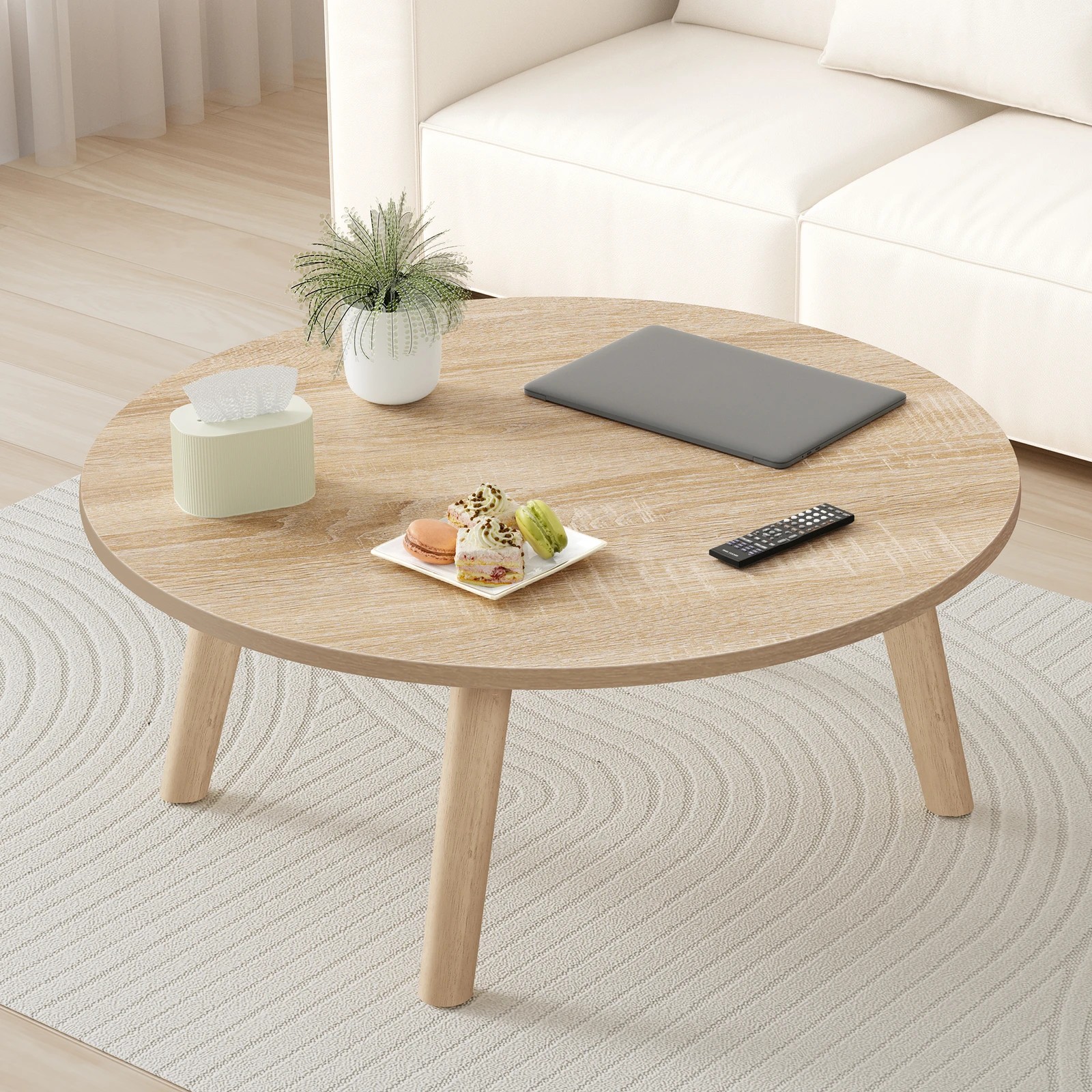 5 Alfordson Coffee Table Modern Round Table Sturdy Wooden Legs Living Room - Oak, 5 of 10