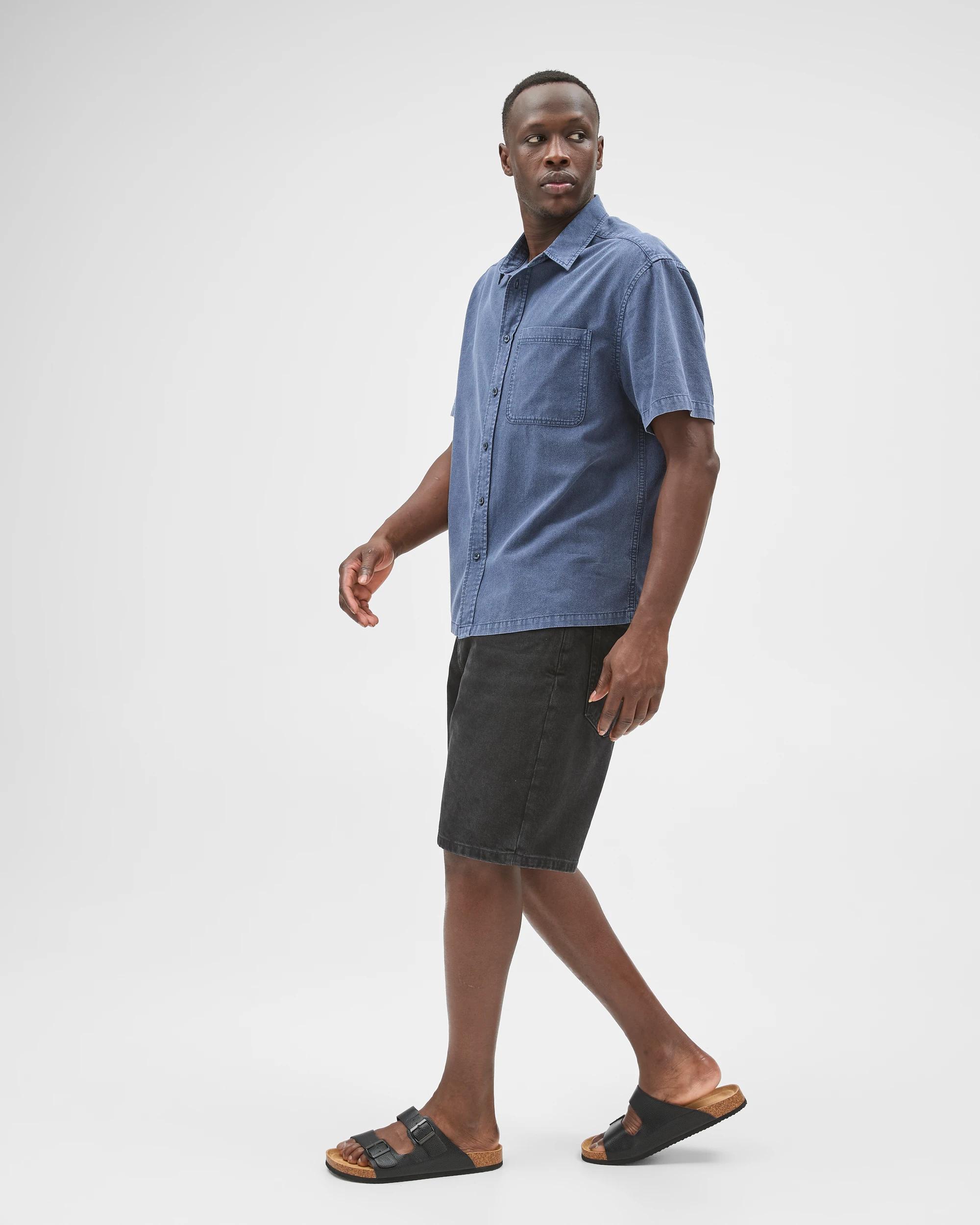 2 Commons Australian Cotton Plain Textured Boxy Fit Short Sleeve Shirt OMBRE BLUE, 2 of 7