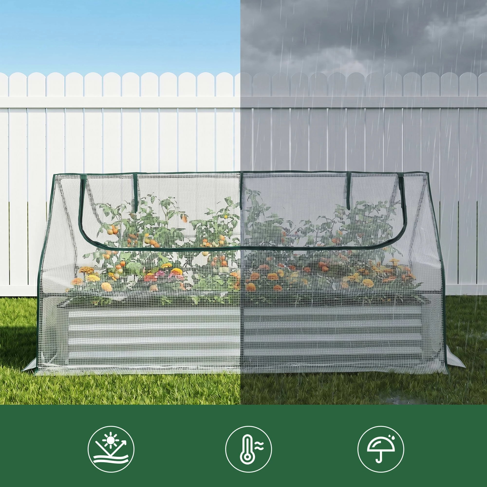 4 Green Fingers 3 in 1 Raised Garden Bed with Greenhouse Galvanised Planter Box Kit - White, 4 of 9