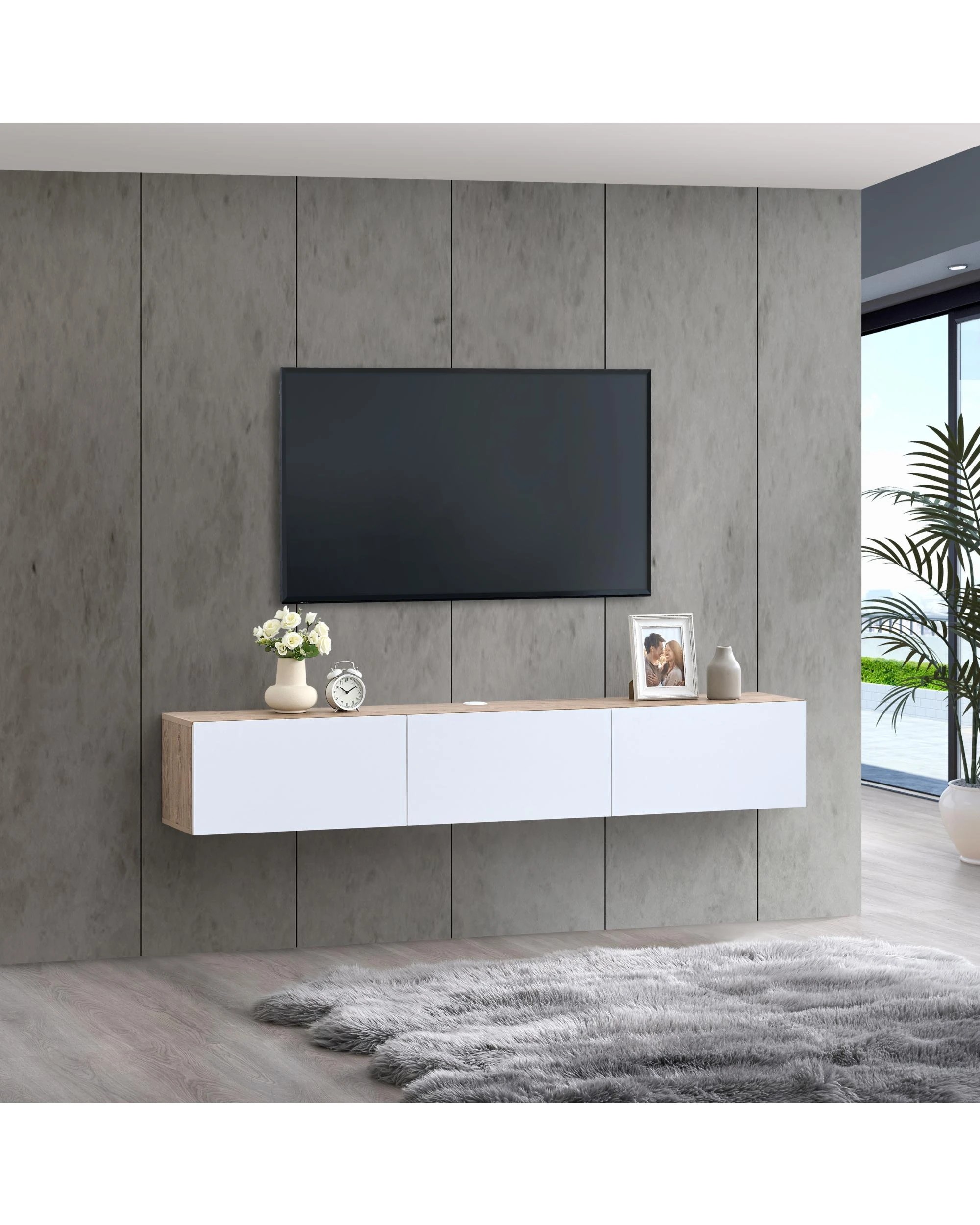 3 Kodu Wall Mount Entertainment TV Unit Floating 3 Doors 180cm - White, 3 of 7