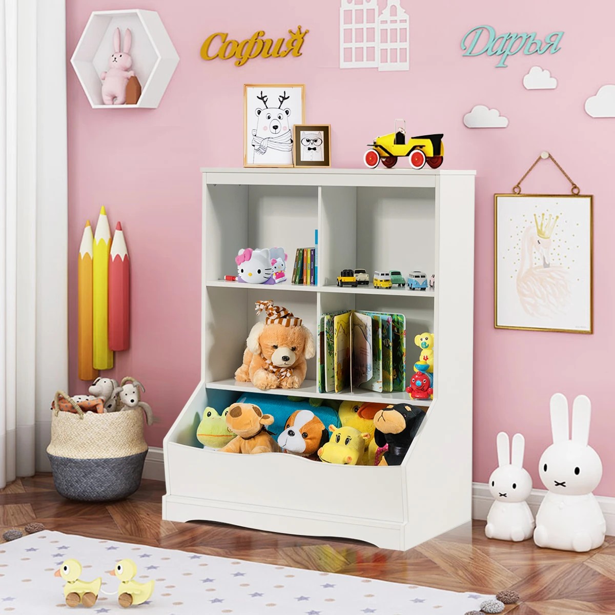 2 Costway 96x49x15cm Storage Cabinet 3-Tier Cube Bookcase - White, 2 of 4