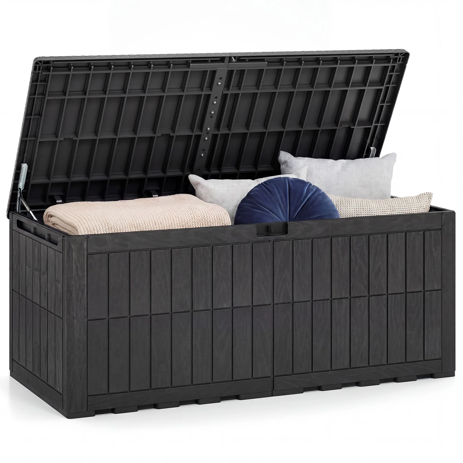 6 Costway 680L Outdoor Deck Box Patio Bench All-Weather Storage Bin w/Handles - Black, 6 of 6