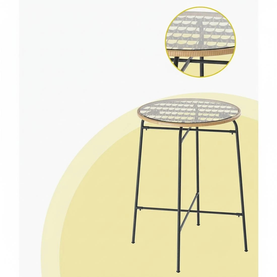 6 Gardeon Outdoor Bar Table Wicker Dining Bistro Glass Table Steel - Multi, 6 of 6