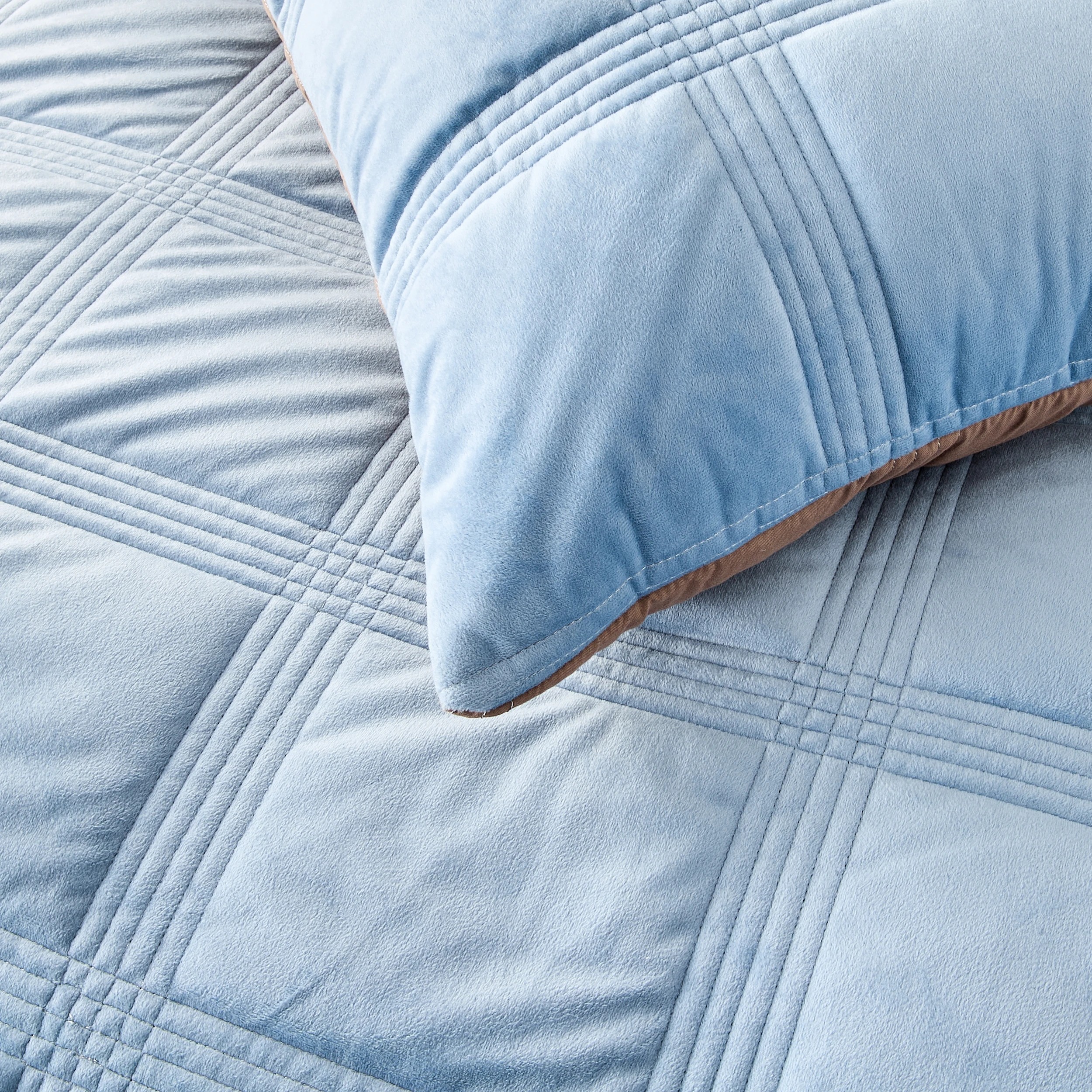 6 Velvet Reversible Coverlet Set - Queen/King Bed, Blue, 6 of 9