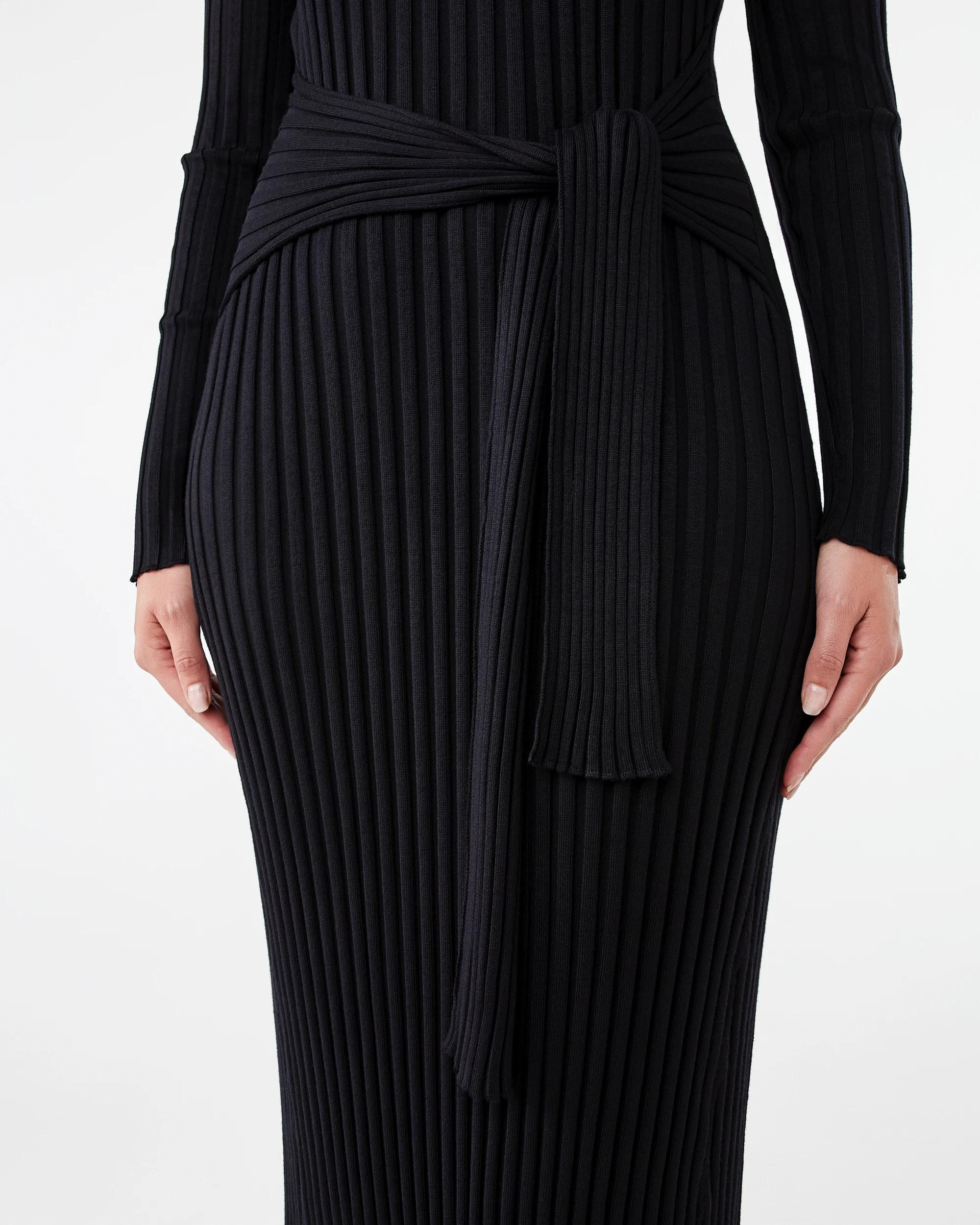 6 Long Sleeve Waist Tie Maxi Dress Black, 6 of 7