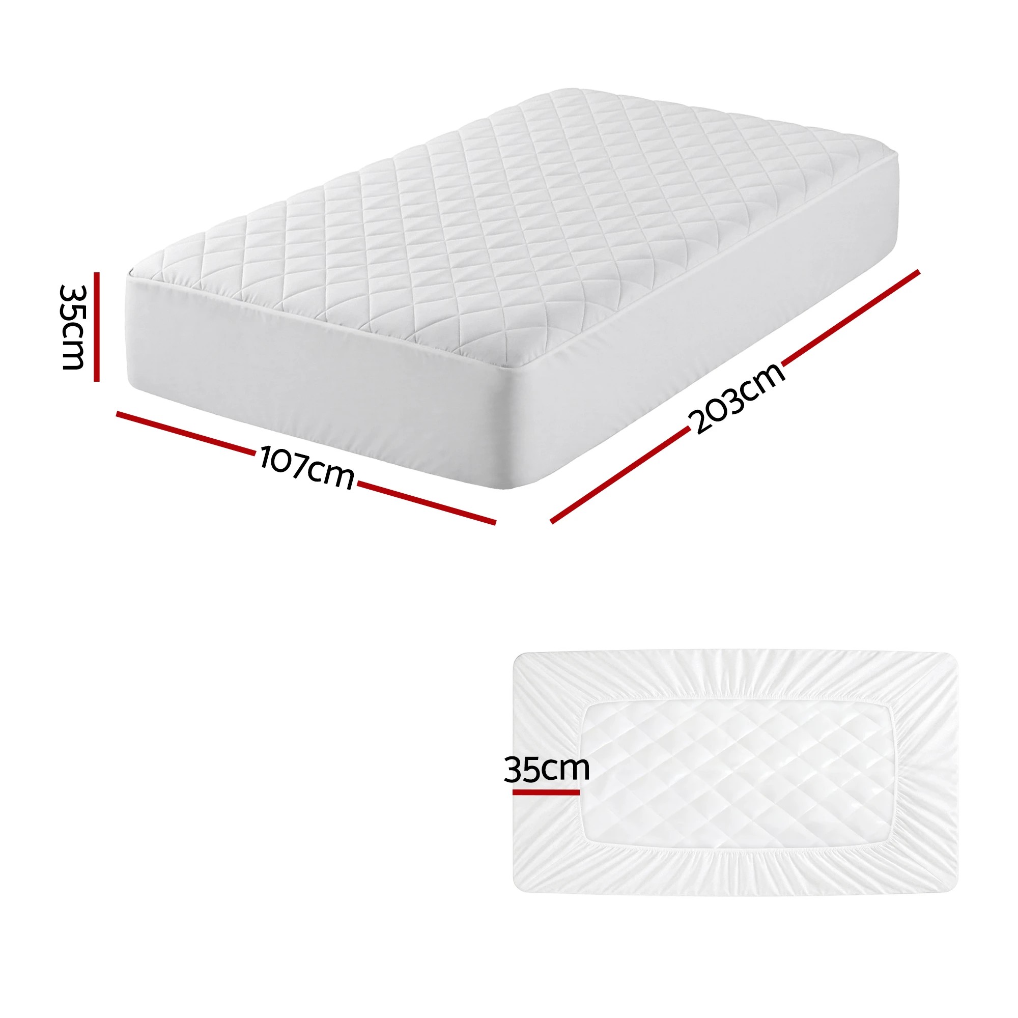 2 Giselle Waterproof Mattress Protector 100% Cotton Quilted Fitted Cover King - King Single Bed - White, 2 of 3