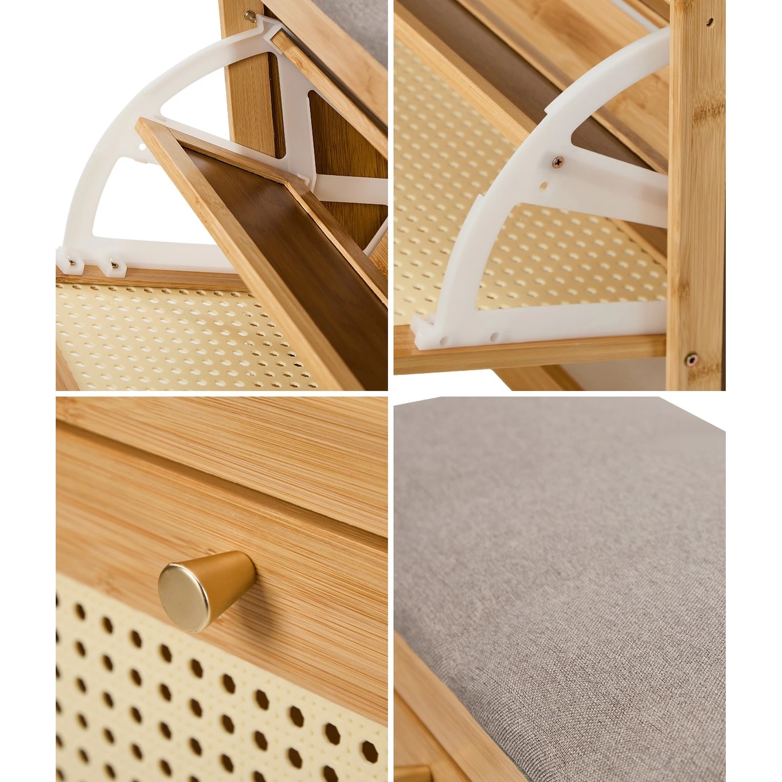 4 Oikiture Shoe Storage Bench Bamboo 2 in 1 Organiser Shelf with Seat 70cm - Natural, 4 of 9