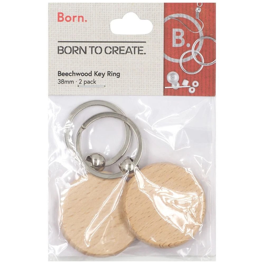 1 Born DIY Beechwood Key Ring 38mm 2 Pack, 1 of 1
