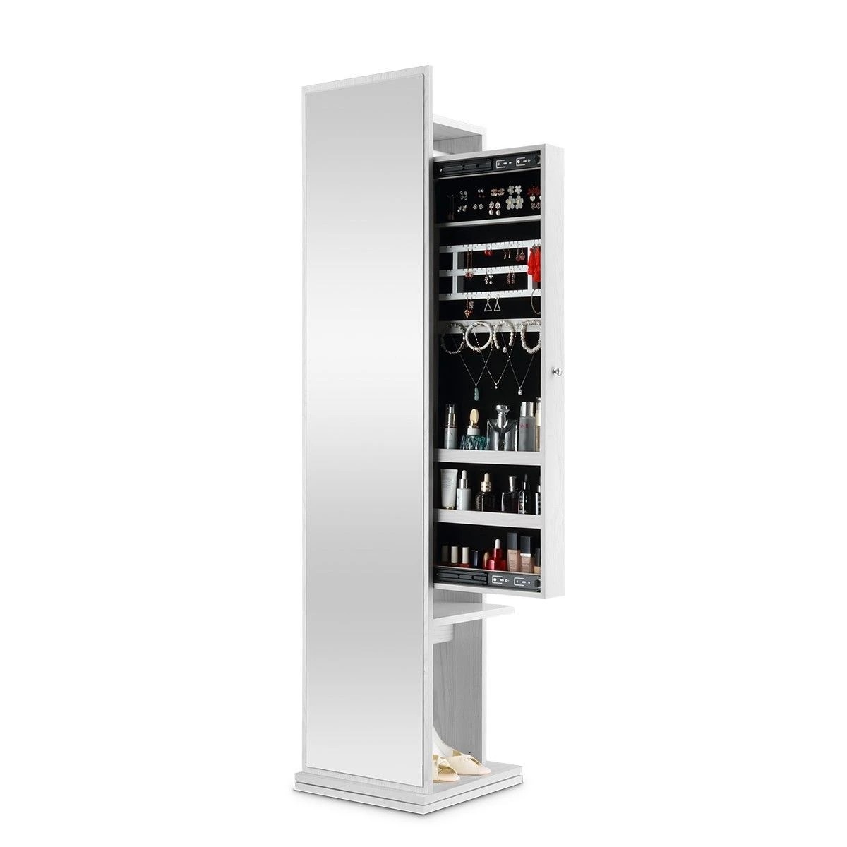 AUSWAY Slim Rotating Mirror Jewellery Storage Cabinet Free Standing ...