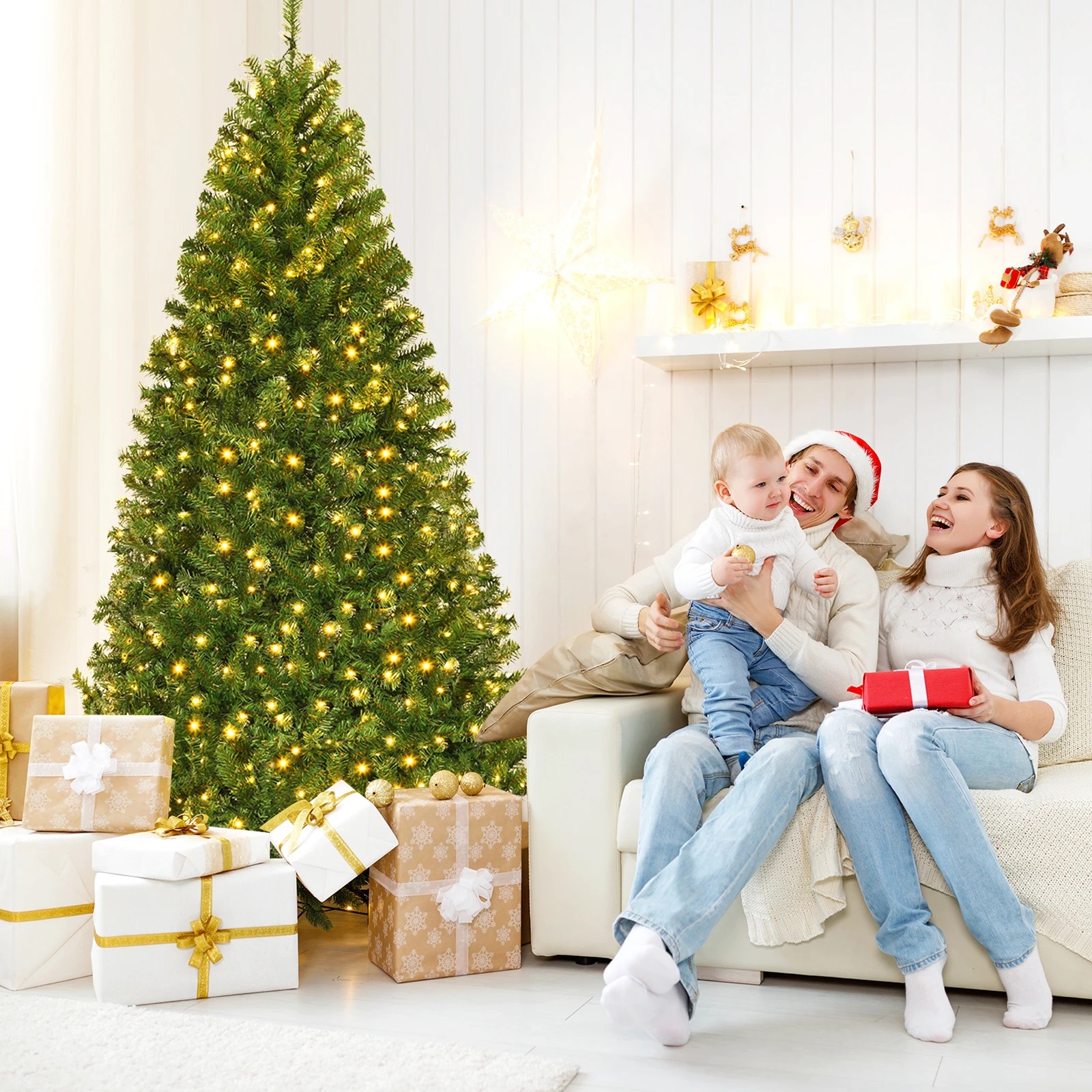 Costway 2.7M Artificial Christmas Tree w/3533 Branch Tips Dual-Color ...