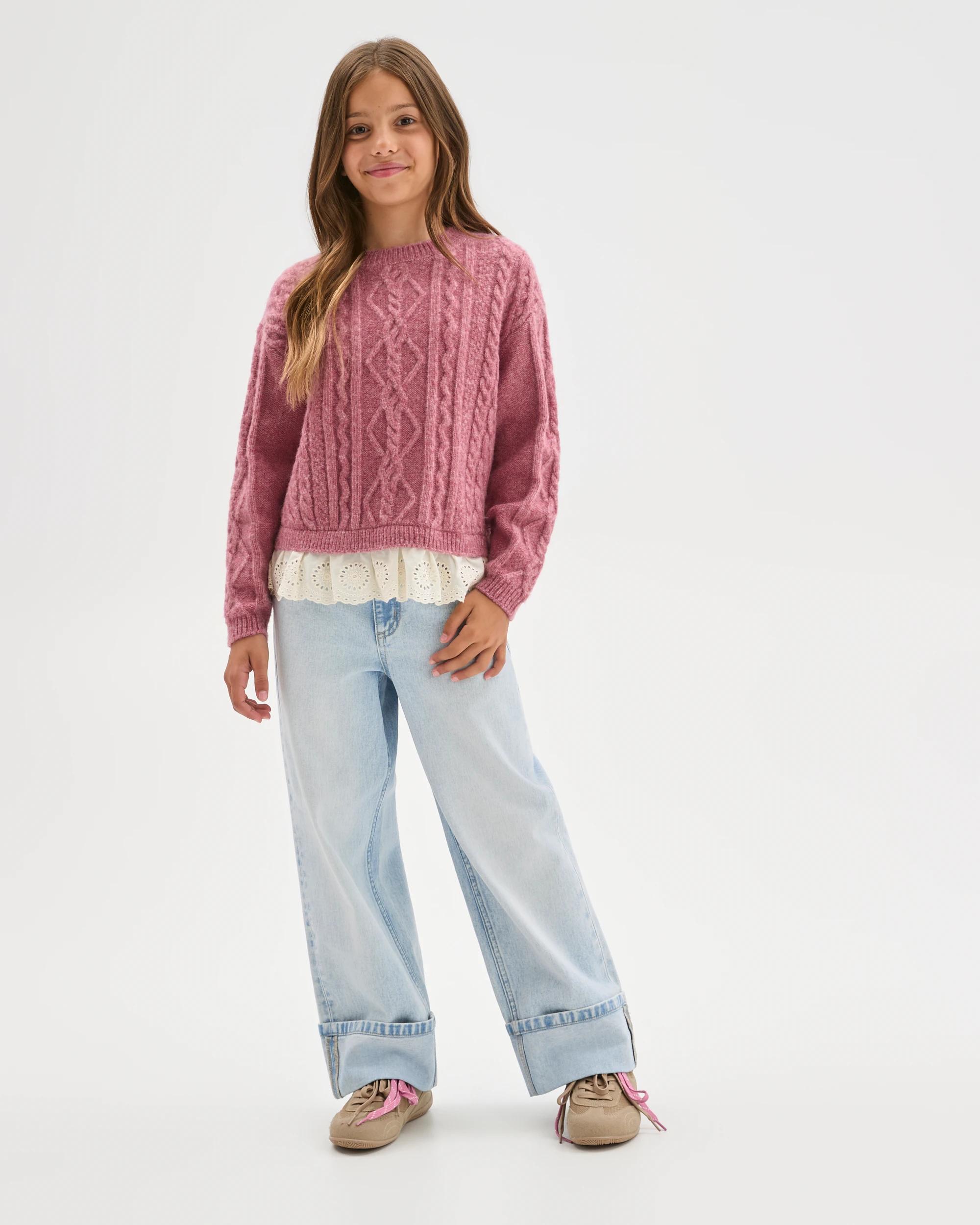 1 Target Kids Cable Knit Lace Hem Jumper PINK, 1 of 7