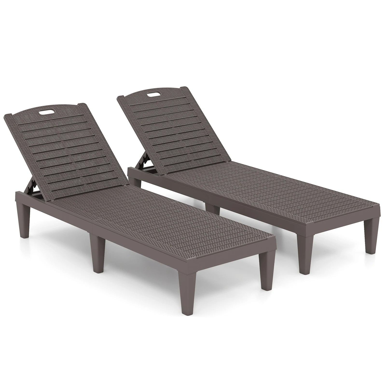 6 Costway 2x Outdoor Lounge Chairs PP Recliner Lounger w/4-Position Backrests - Brown, 6 of 6