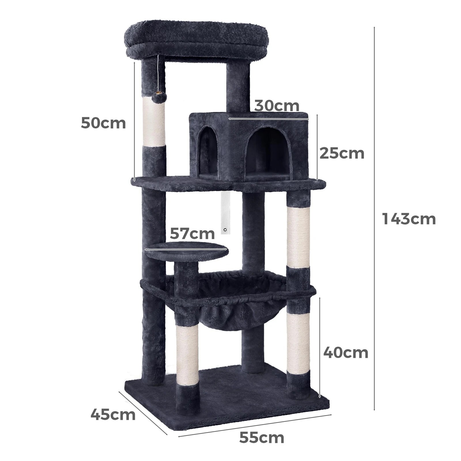 3 Beastie Cat Tree Scratching Post Scratcher Tower Condo House Furniture Wood 143 - Grey, 3 of 7