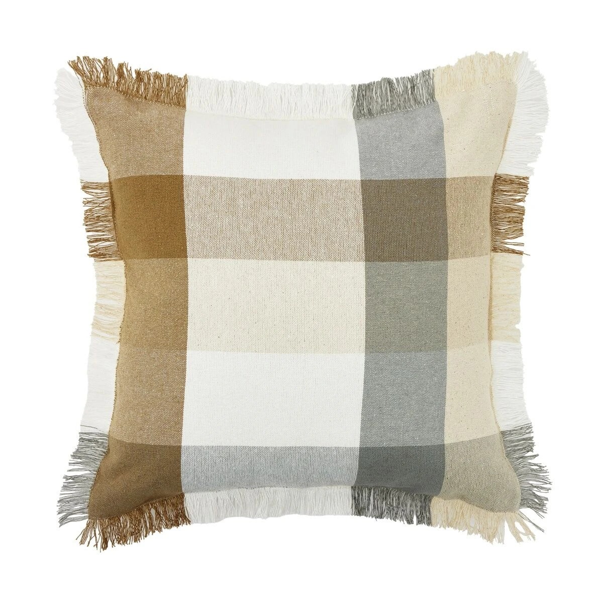 1 43cm Check Fringe Cushion, 1 of 4
