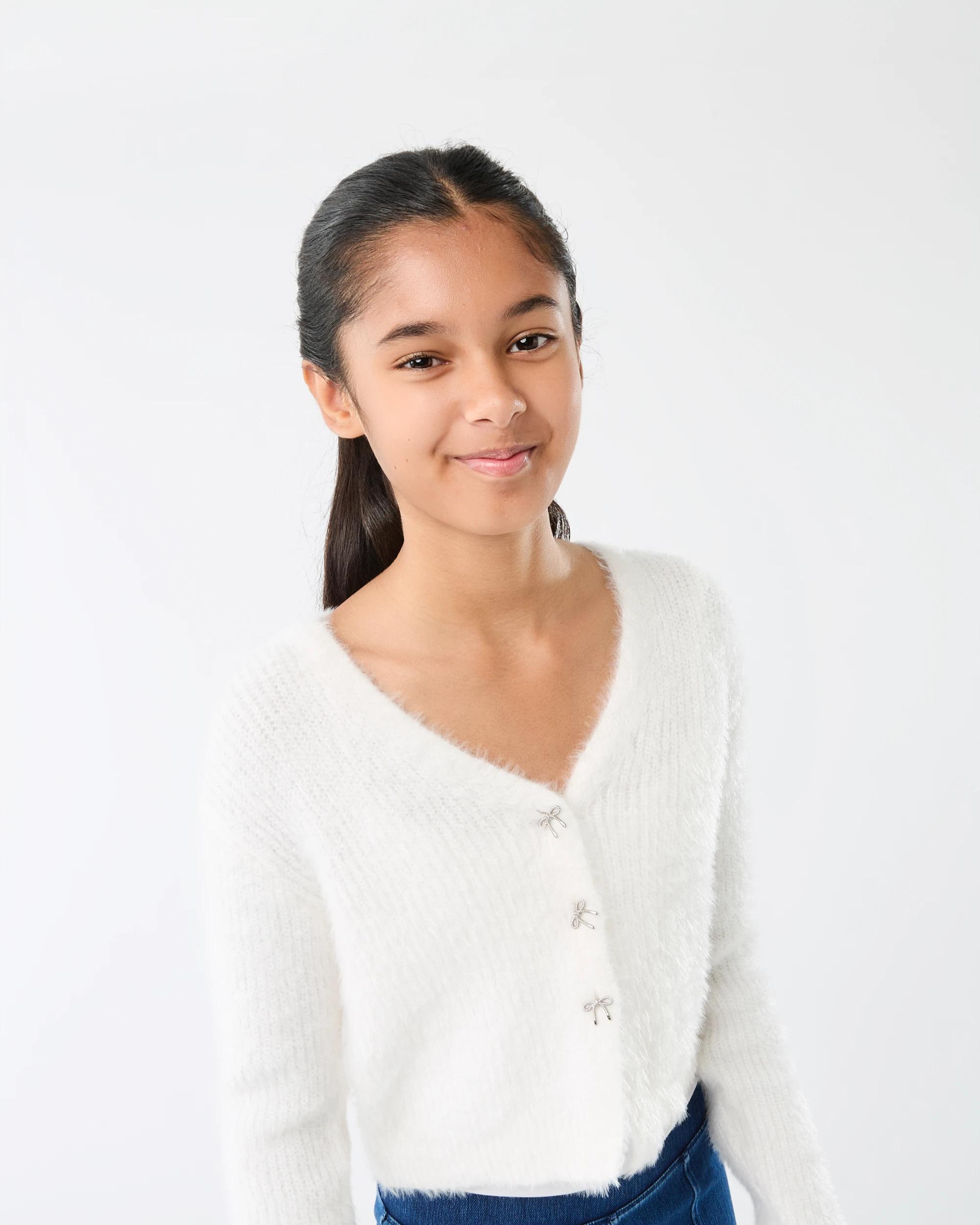 3 Eyelash Knit Cardigan White, 3 of 4