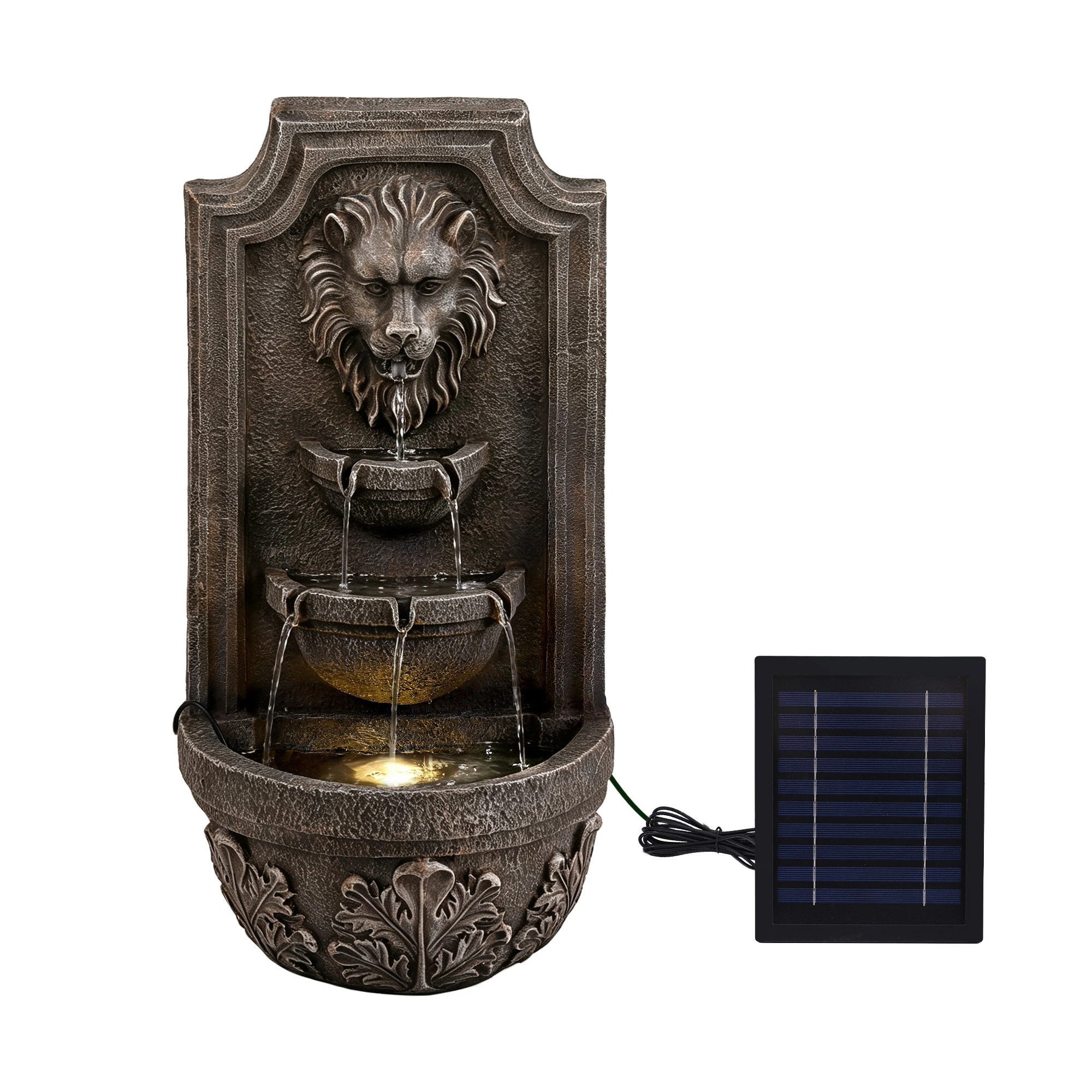 3 Gardeon Solar Fountain Water Feature Lion Head Wall Fountain 67cm- Brown, 3 of 8