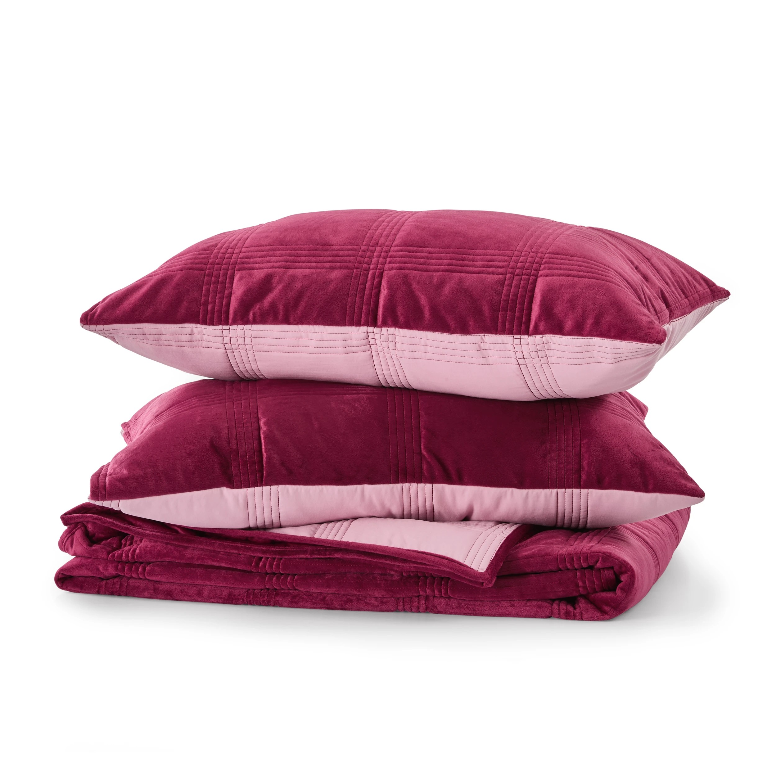 7 Velvet Reversible Coverlet Set - Queen/ King Bed, Berry, 7 of 8