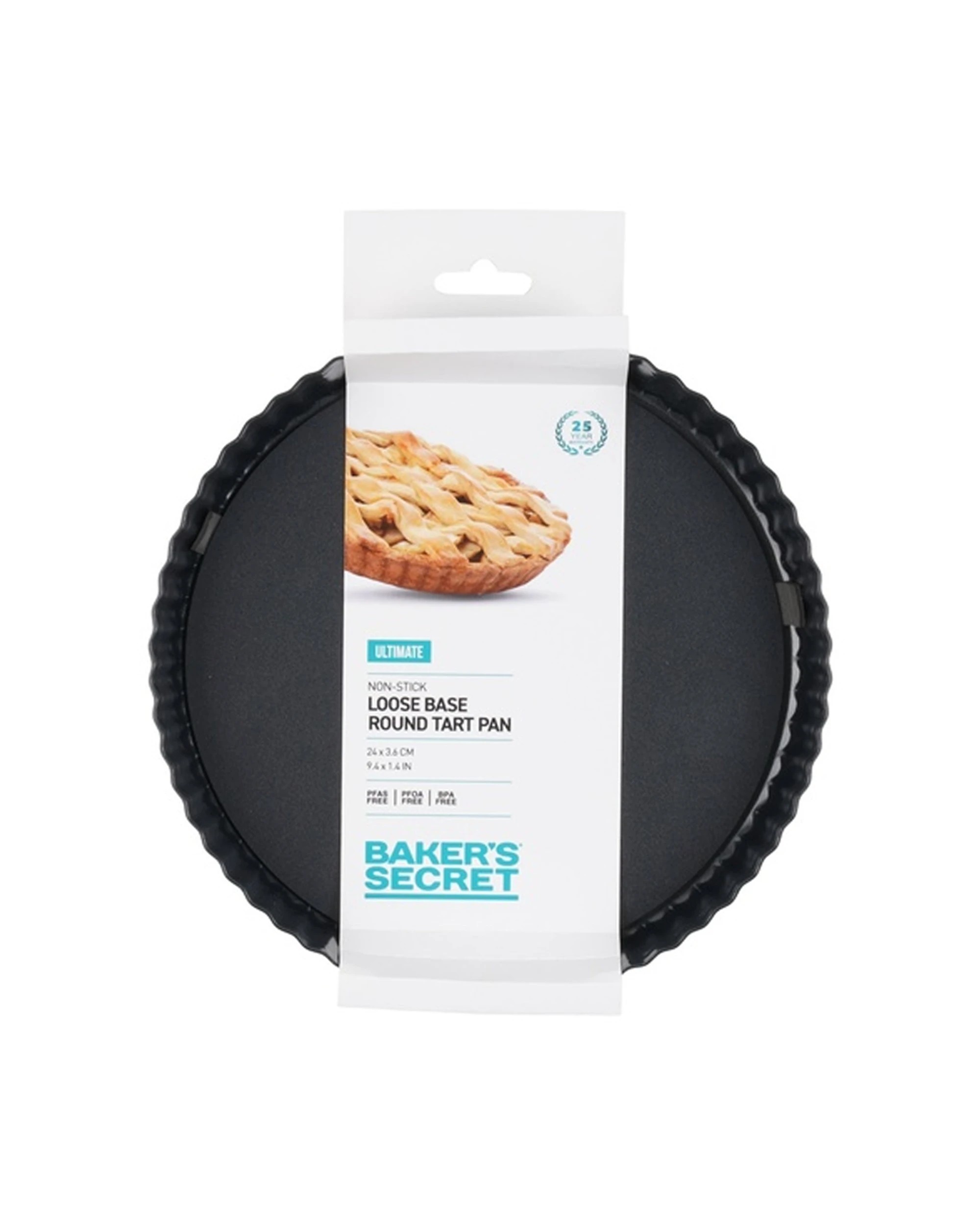 4 Bakers Secret Ultimate Non-Stick Loose Base Round Tart Quiche Pan 24cm - Black, 4 of 5