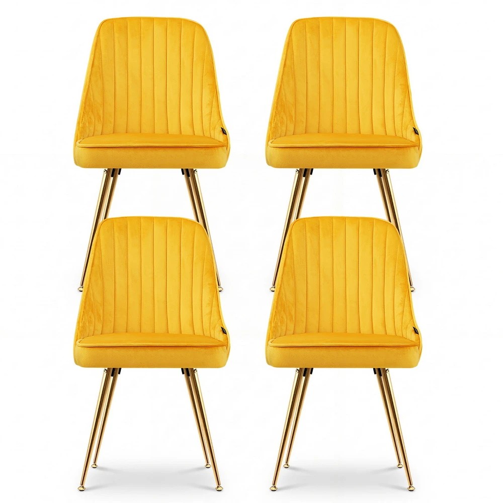 1 Artiss Dining Chairs Set of 4 Velvet Channel Tufted - Yellow, 1 of 4