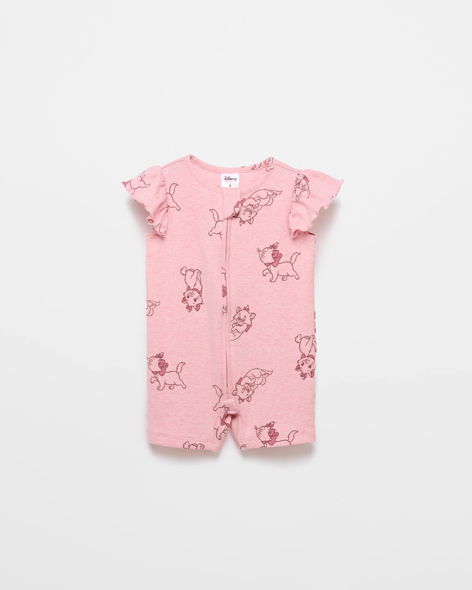 1 Baby Disney Marie Organic Cotton Waffle Romper MARIE PINK MARLE, 1 of 2