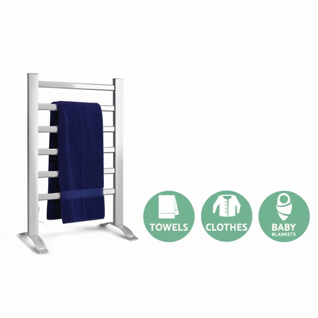 5 Devanti Electric Heated Towel Rail Rack 6 Bars Freestanding Clothes Dry Warmer - Silver, 5 of 7