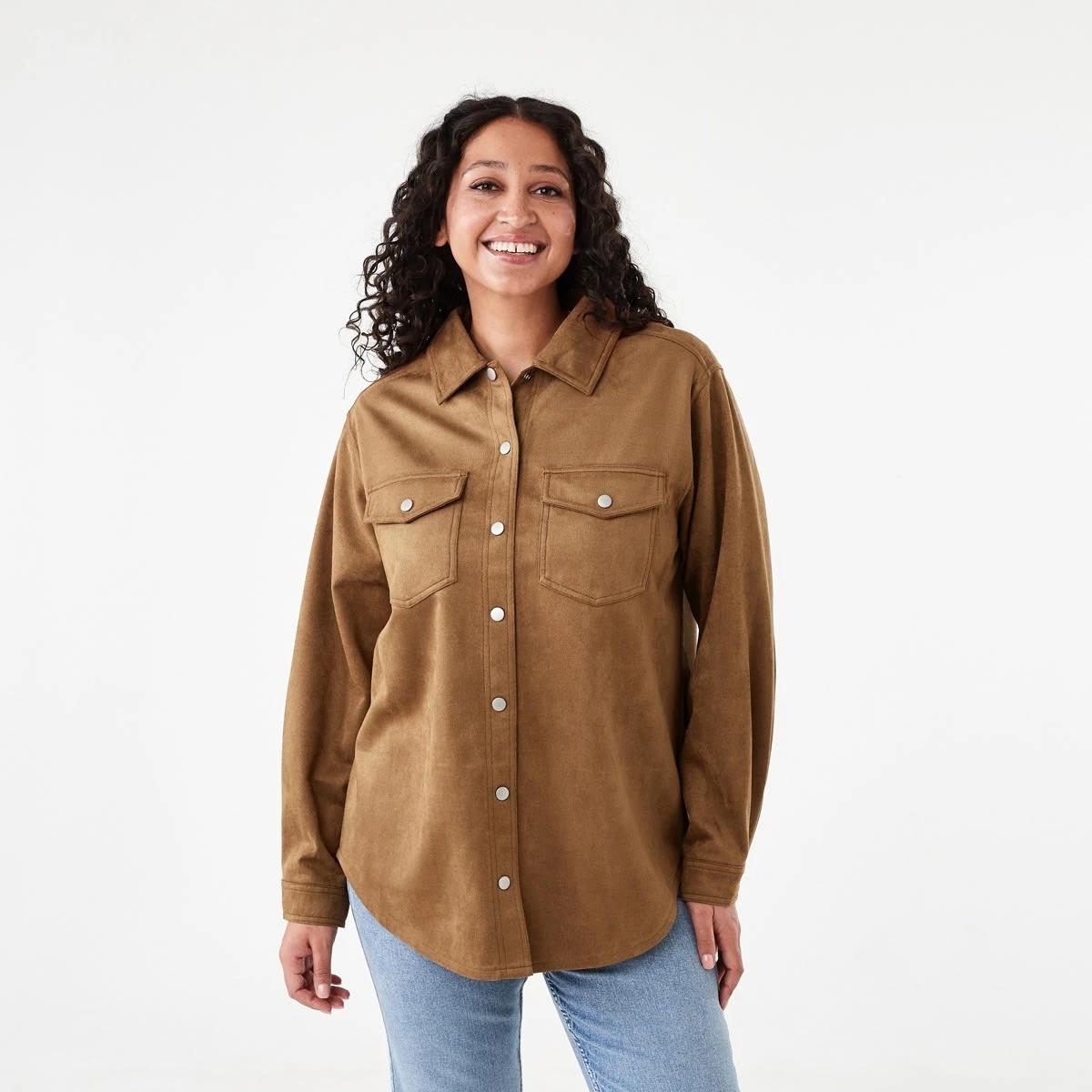 2 Long Sleeve Suedette Shirt Deep Camel, 2 of 8