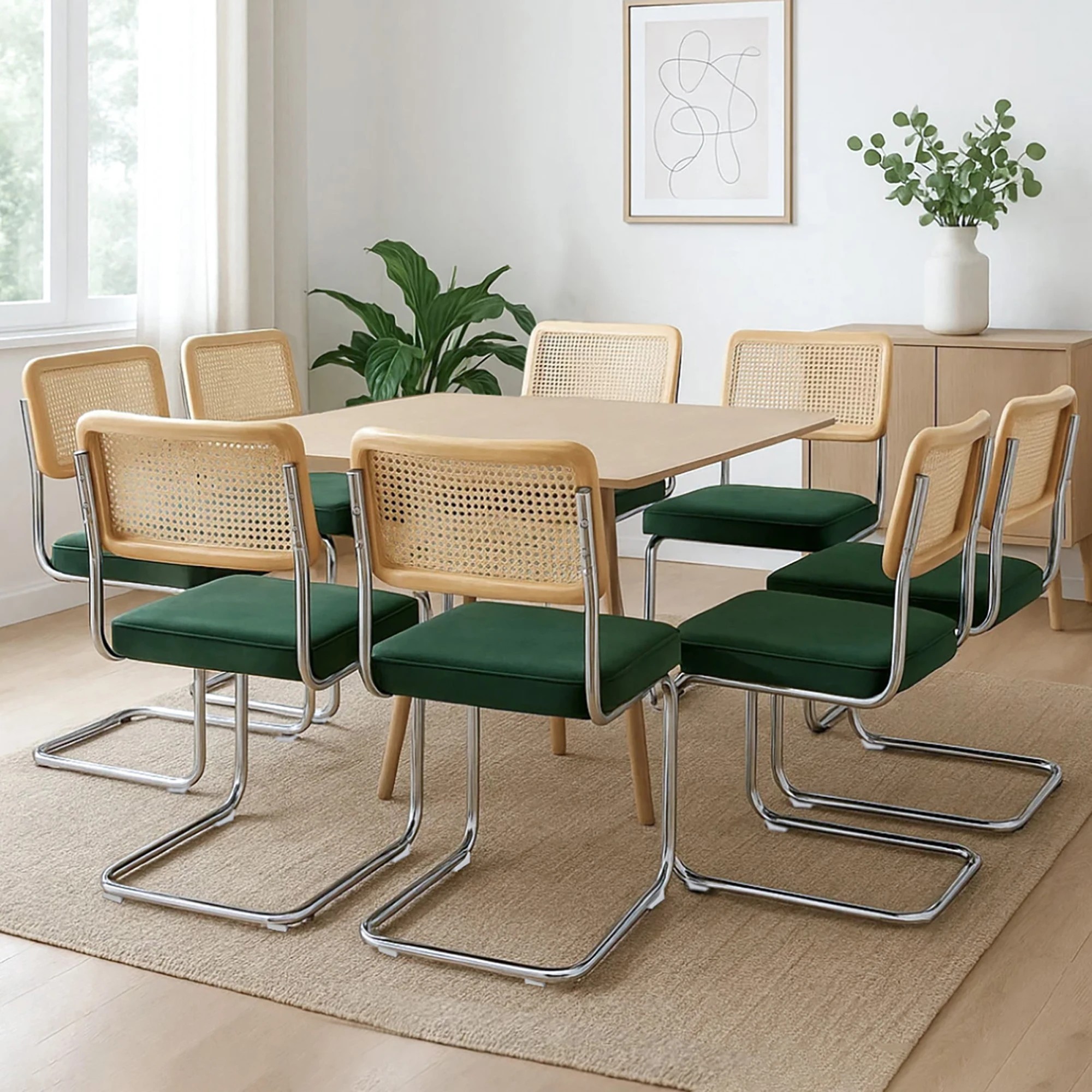 8 Levede 8x Rattan Dining Chairs Velvet Padded - Green, 8 of 9