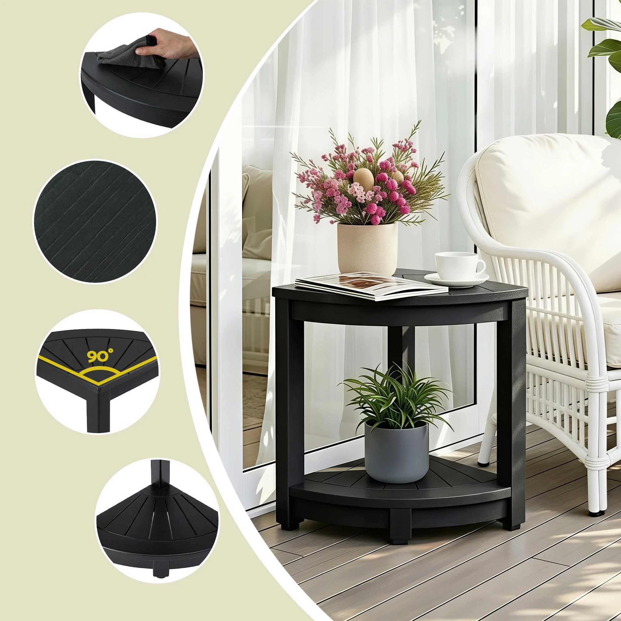 5 Gardeon Outdoor Coffee Side Table HDPE Desk Corner Shower Stool Bench Seat with Storage Shelf - Black, 5 of 8