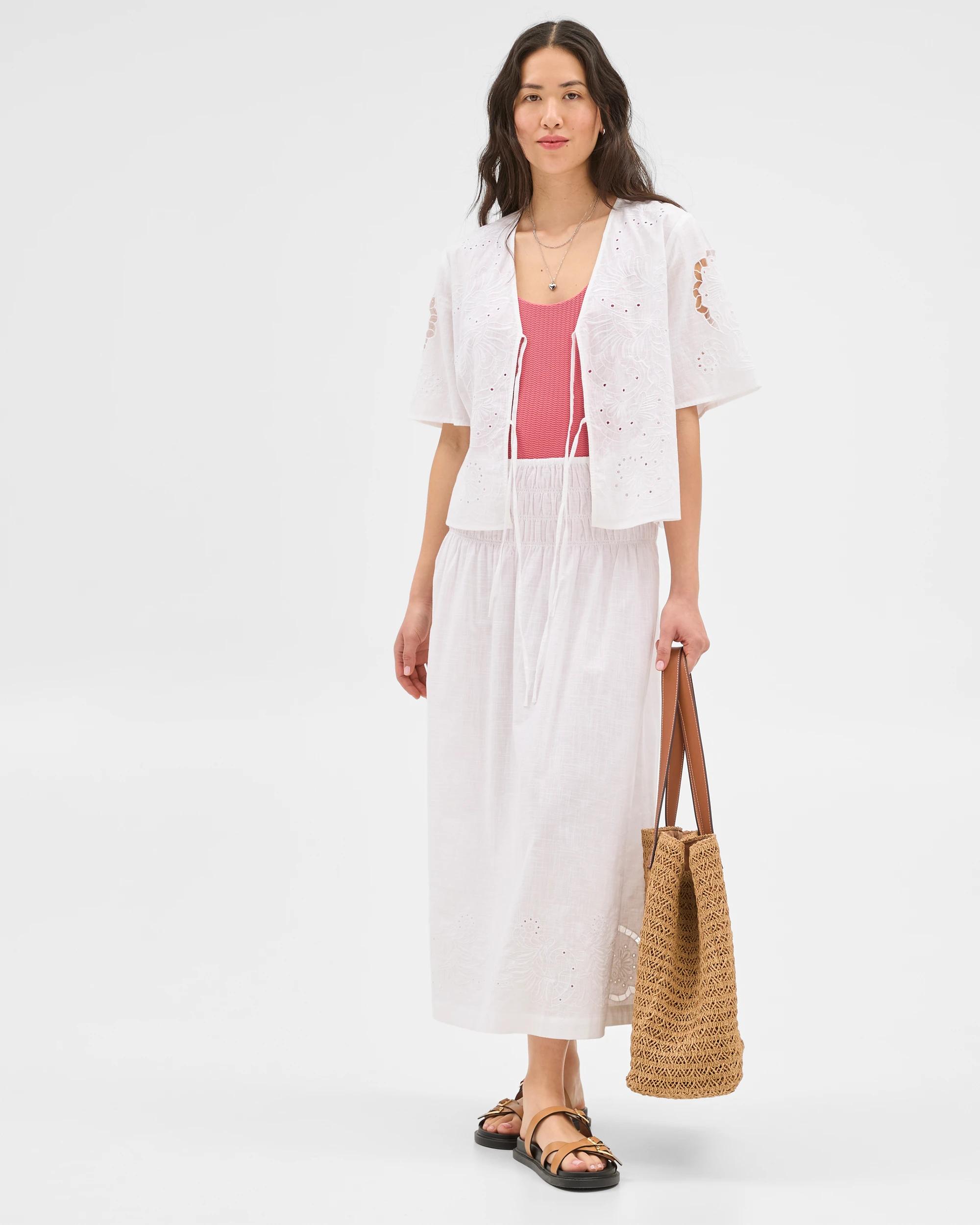 1 Target Resort Embroidered Tiered Maxi Skirt WHITE, 1 of 6