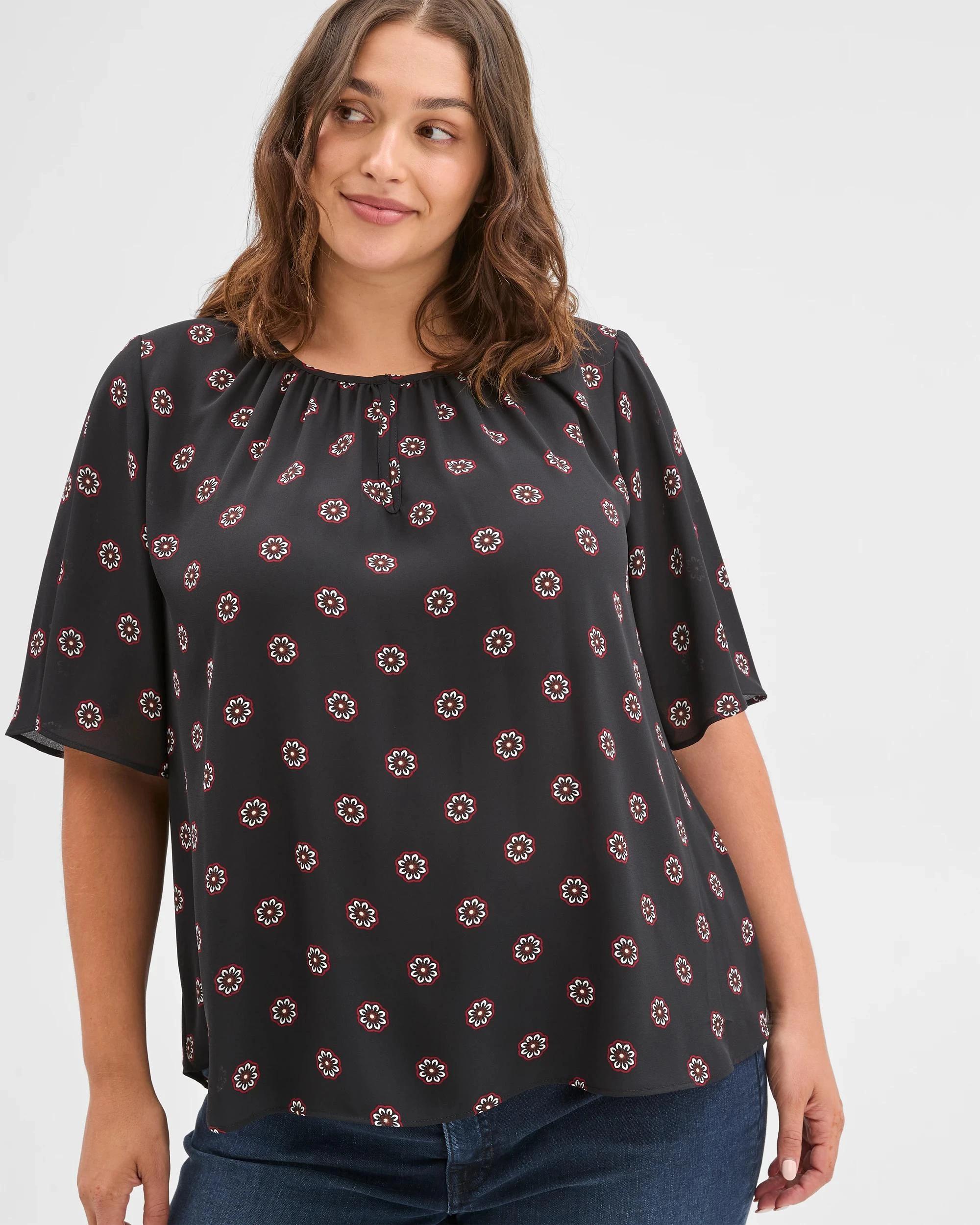 2 Target Woman Plus Size Short Sleeve Ella Blouse DITSY FLORAL, 2 of 6