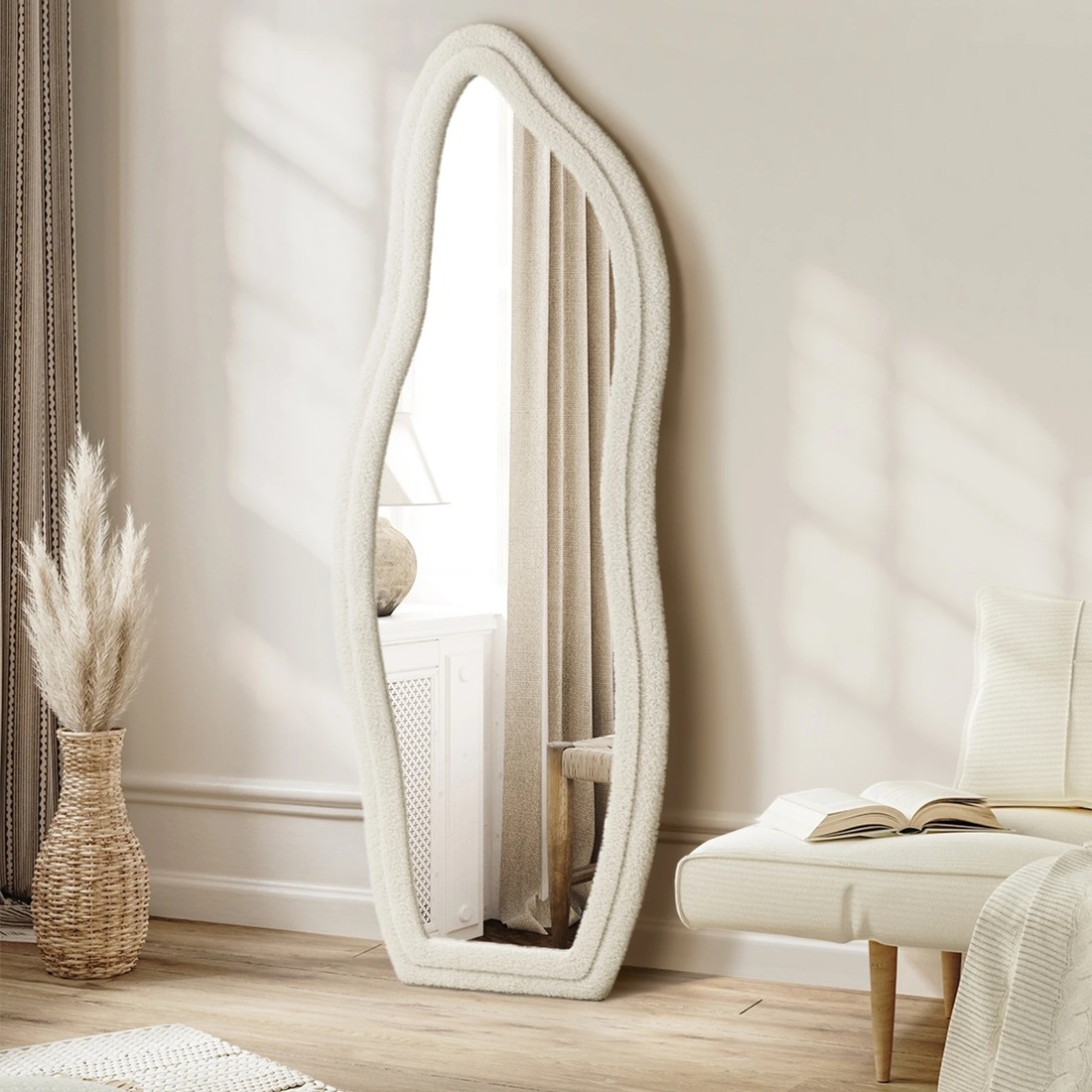 3 Oikiture Full Length Mirror Boucle Floor Mirrors Dressing Wall Mounted 160cm
 - White, 3 of 9