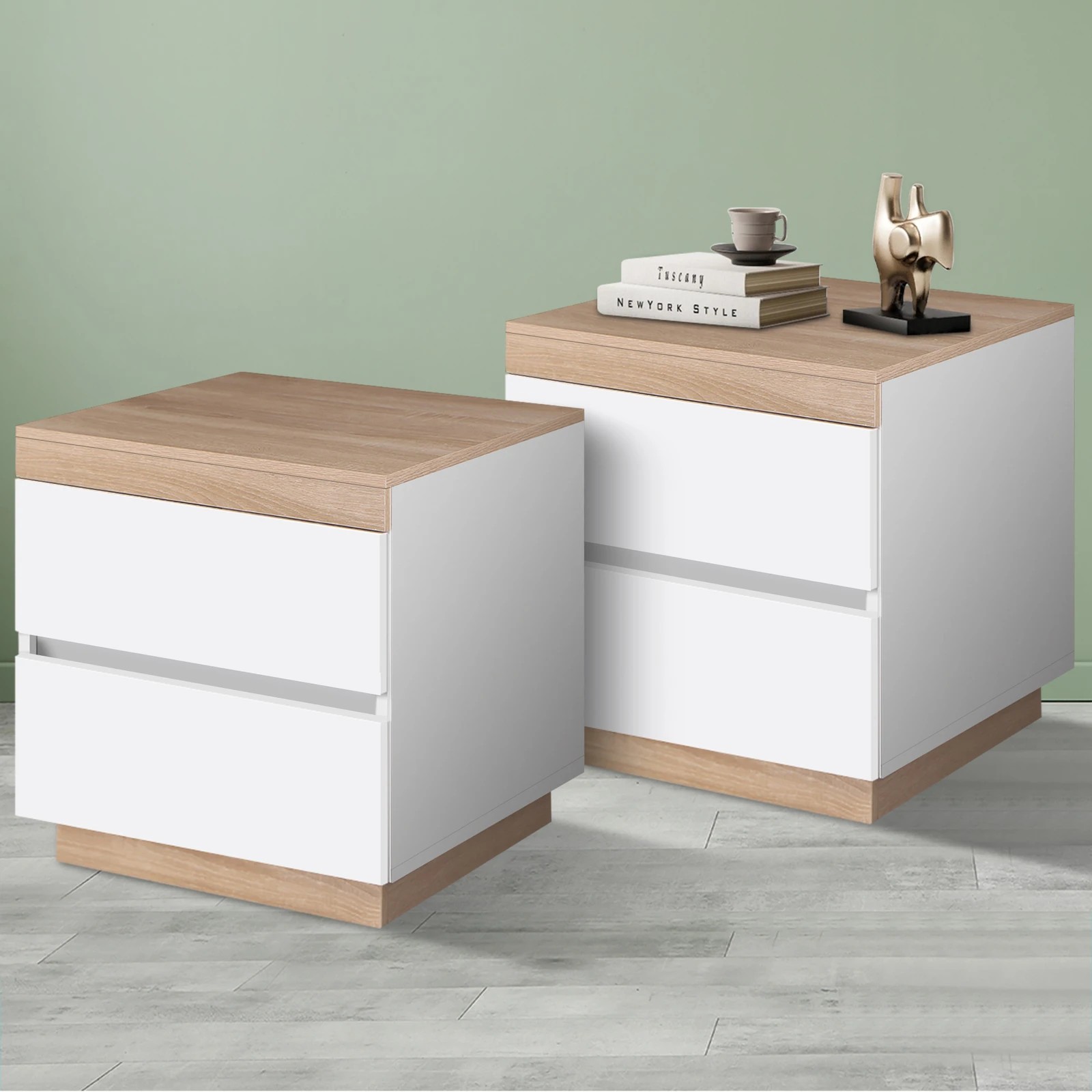 2 Alfordson 2x Bedside Table Nightstand Storage Side End Cabinet Drawers Wood - White, 2 of 9