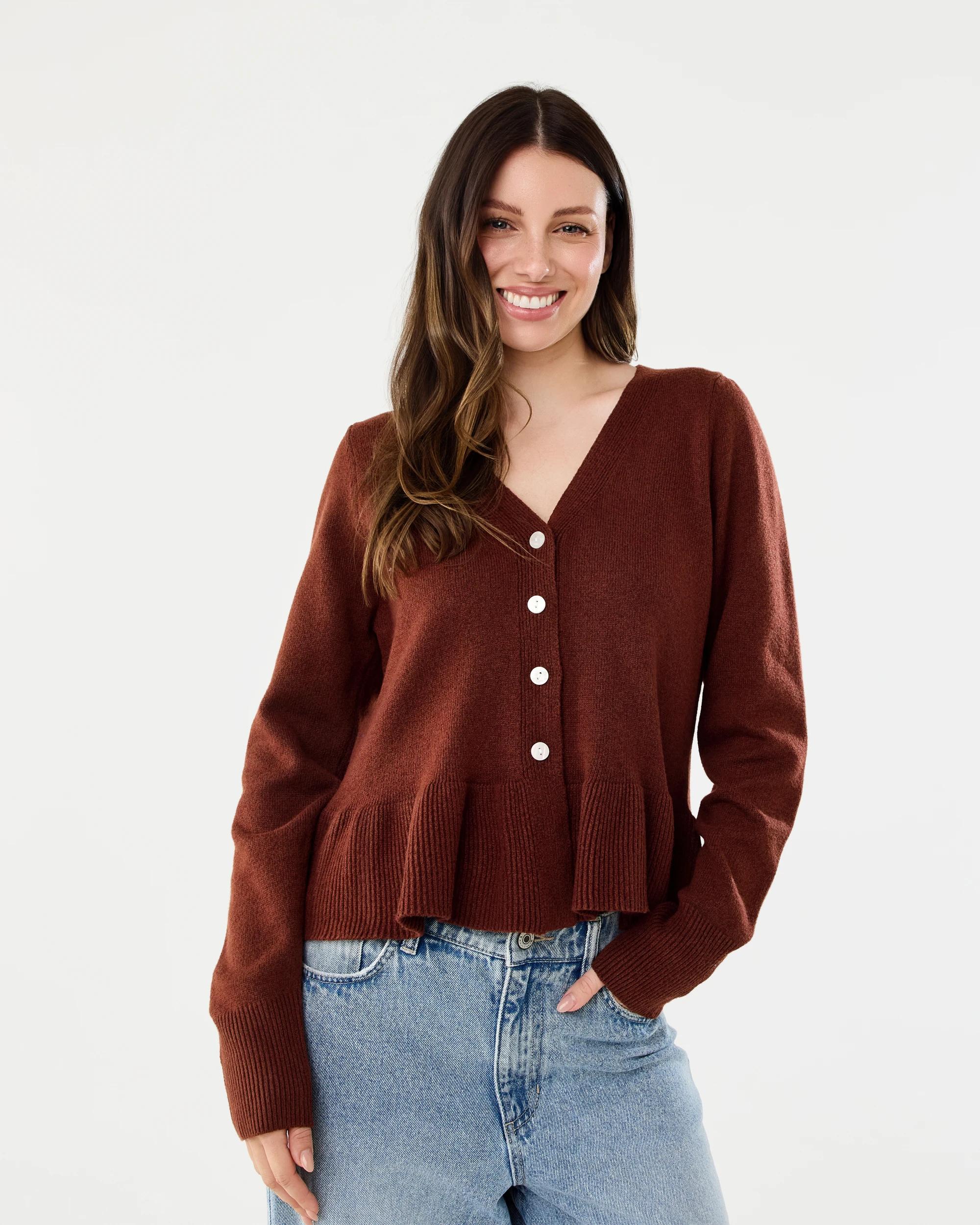 1 Peplum Cardigan Burnt Rust, 1 of 6