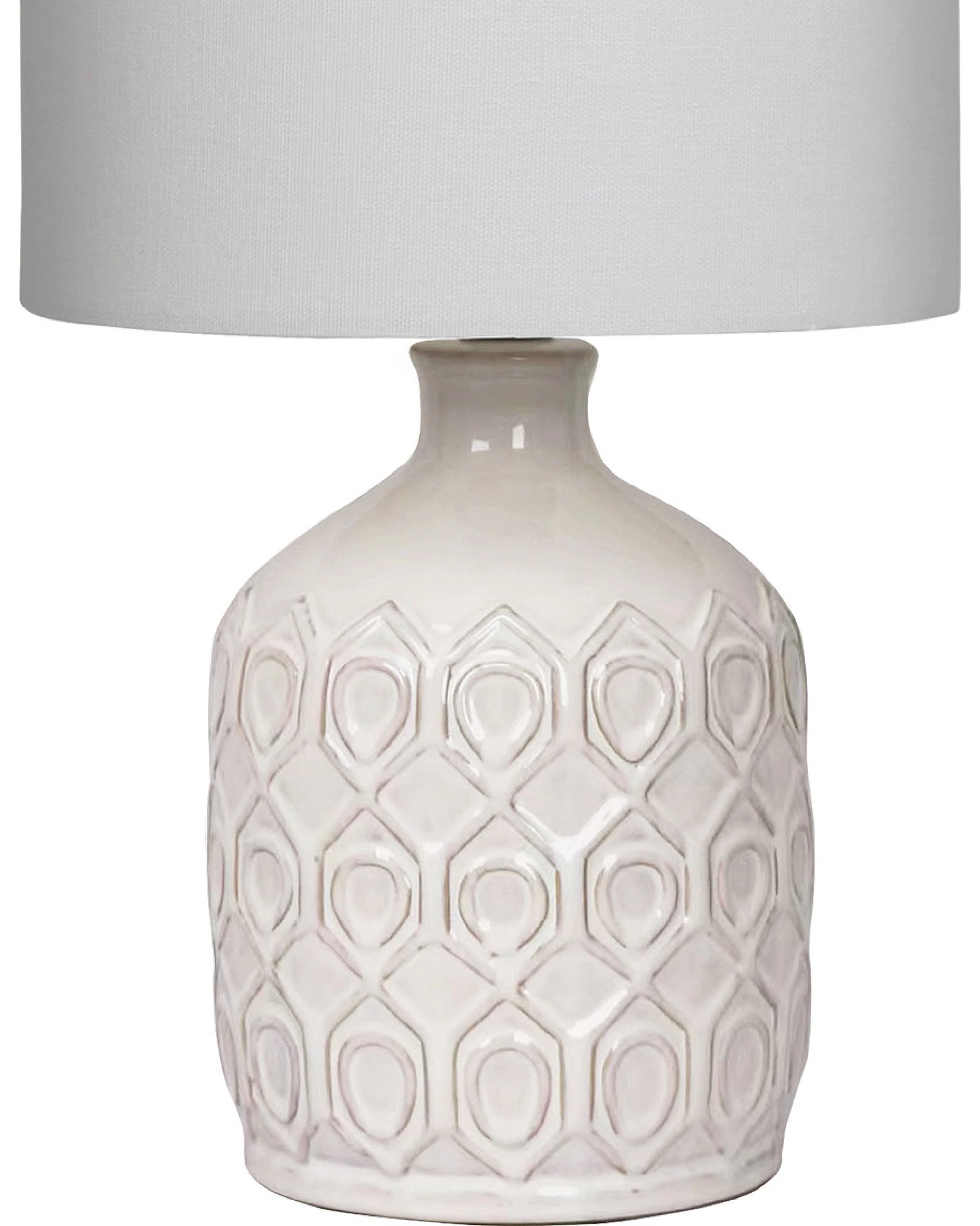 1 Sarantino Cream Ceramic Table Lamp with White Fabric Shade, Antique Herringbone Patterned Bedside Light, 1 of 5