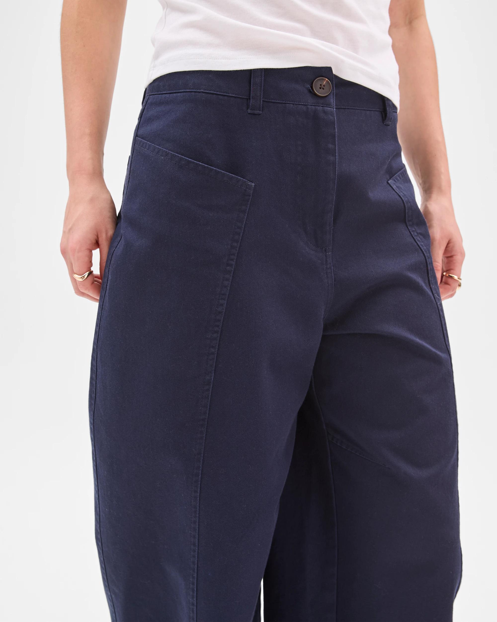 6 Lily Loves Australian Cotton Curved Pocket Barrel Leg Pants DEEP NAVY, 6 of 7