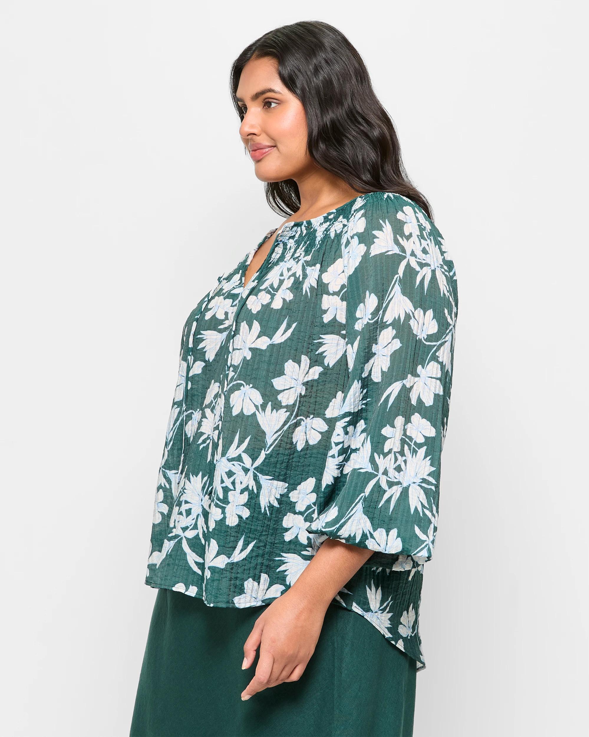 3 Target Plus Size Long Sleeve Shirred Blouse STENCIL FLORAL, 3 of 5