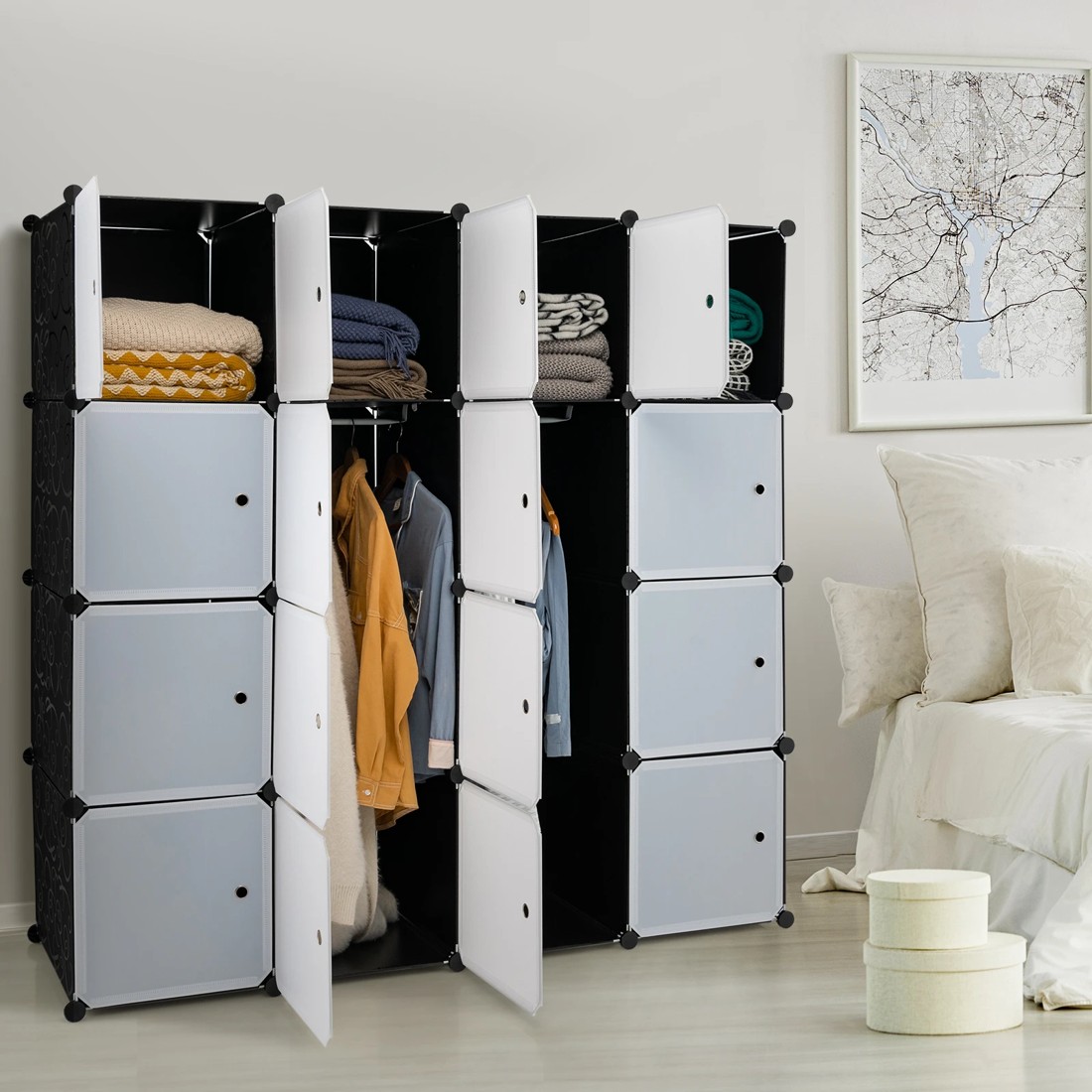 2 Costway 16-Cube Storage Organiser Portable Wardrobe Closet Combination Armoire, 2 of 10