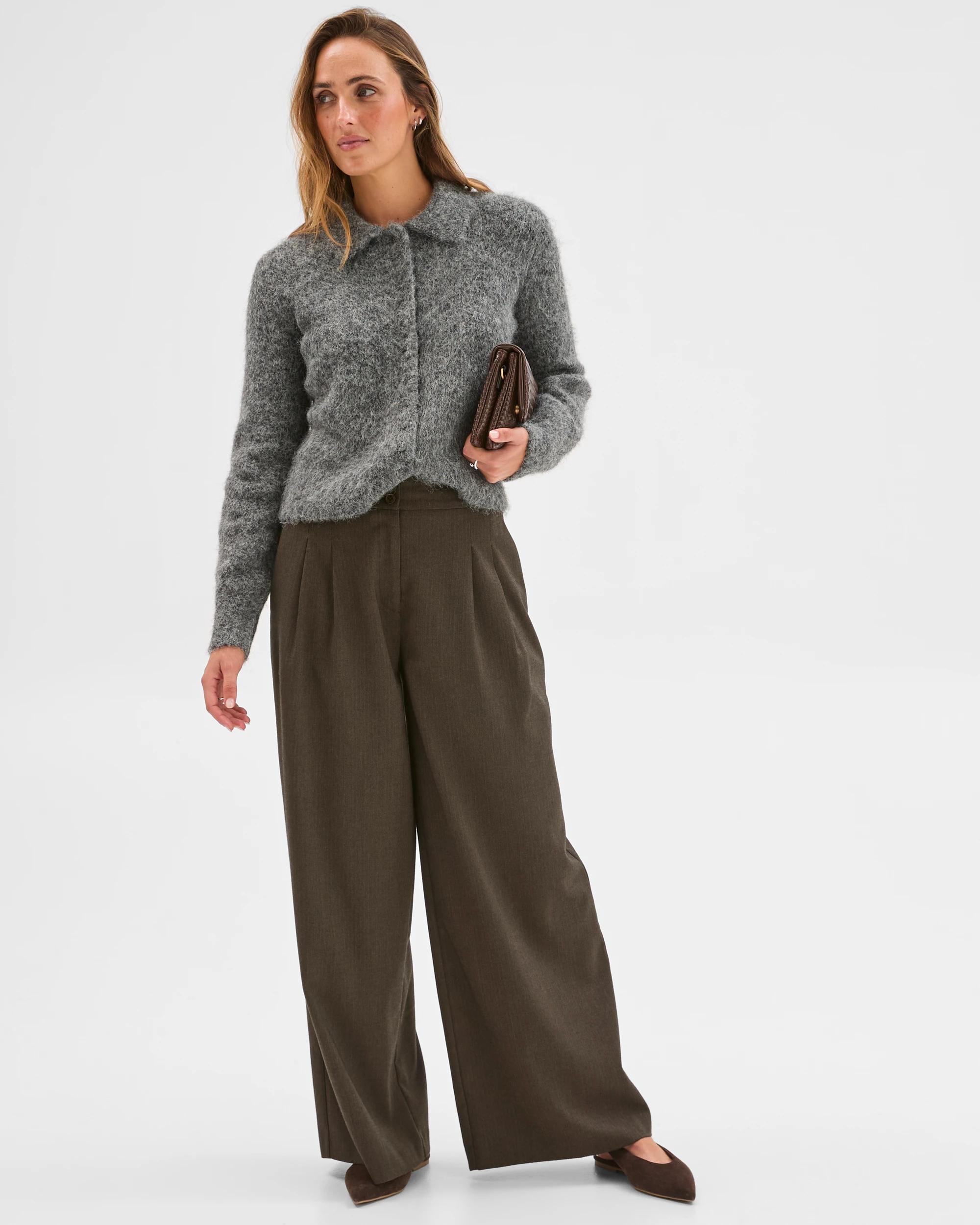 2 Preview Plush Button Through Collared Cardigan CHARCOAL MARLE, 2 of 6