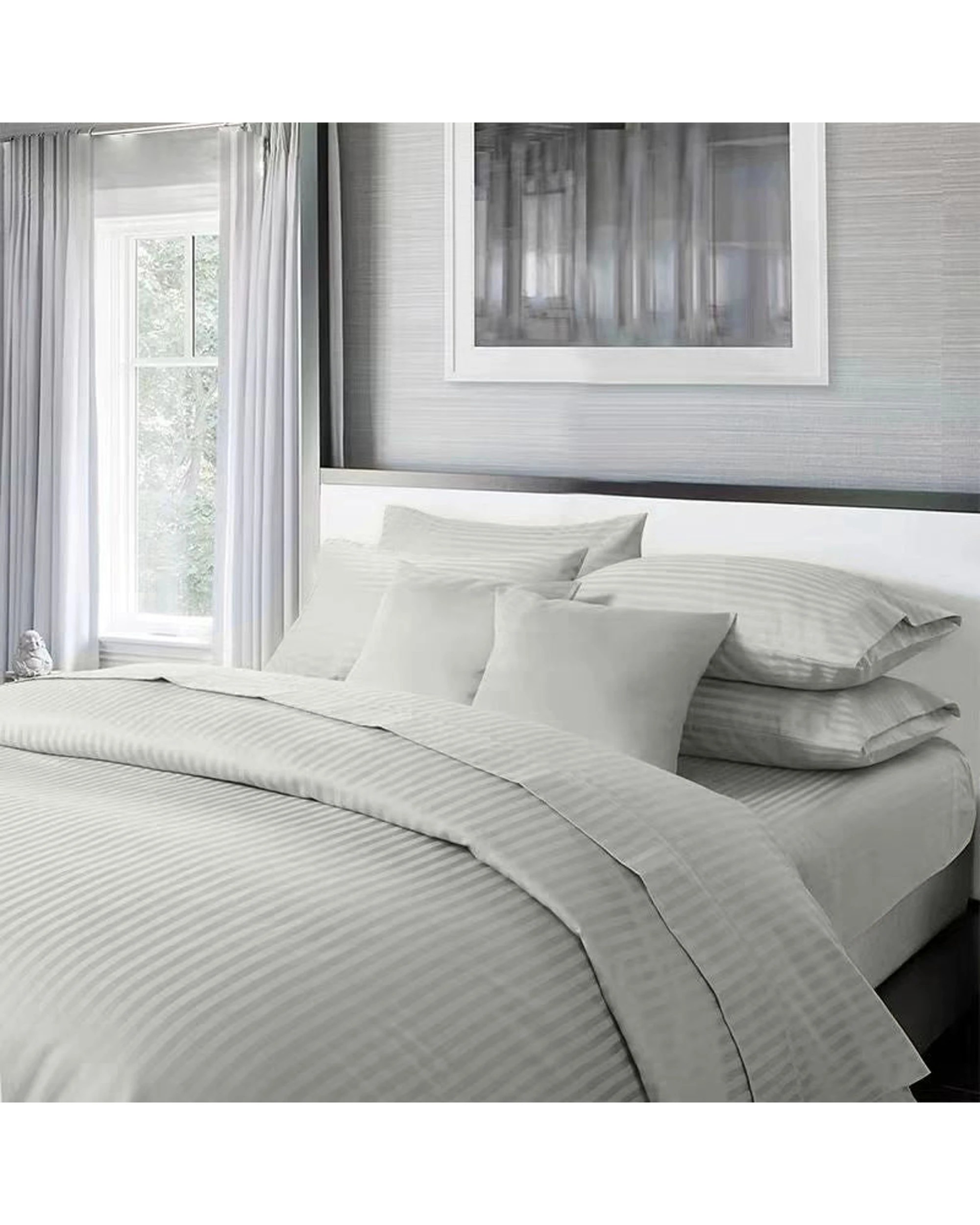 2 Cotton More 650TC 1cm Sateen Striped Quilt Cover Set 100% Cotton Single Light - Grey, 2 of 6