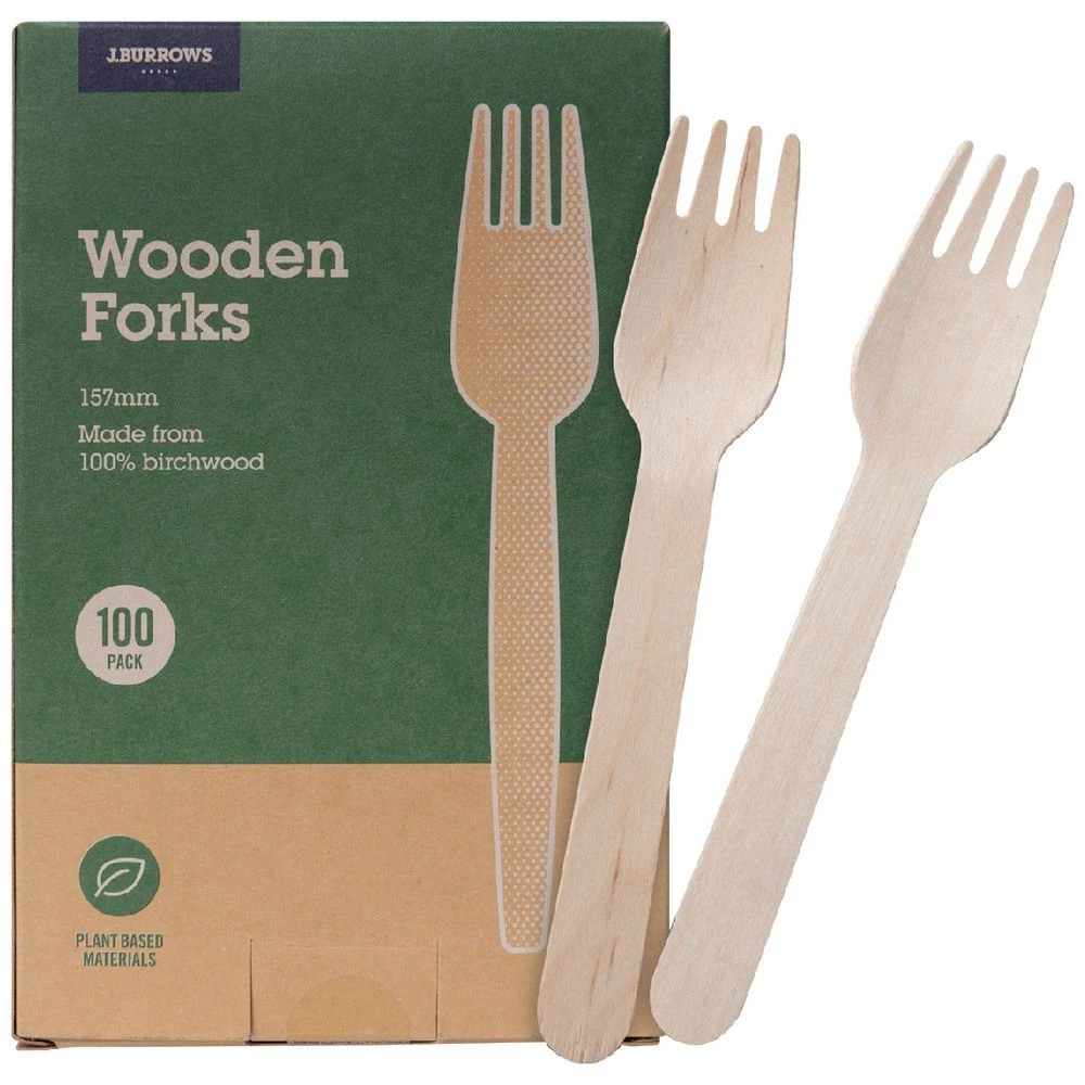 1 J.Burrows Wooden Forks 157mm 100 Pack, 1 of 5