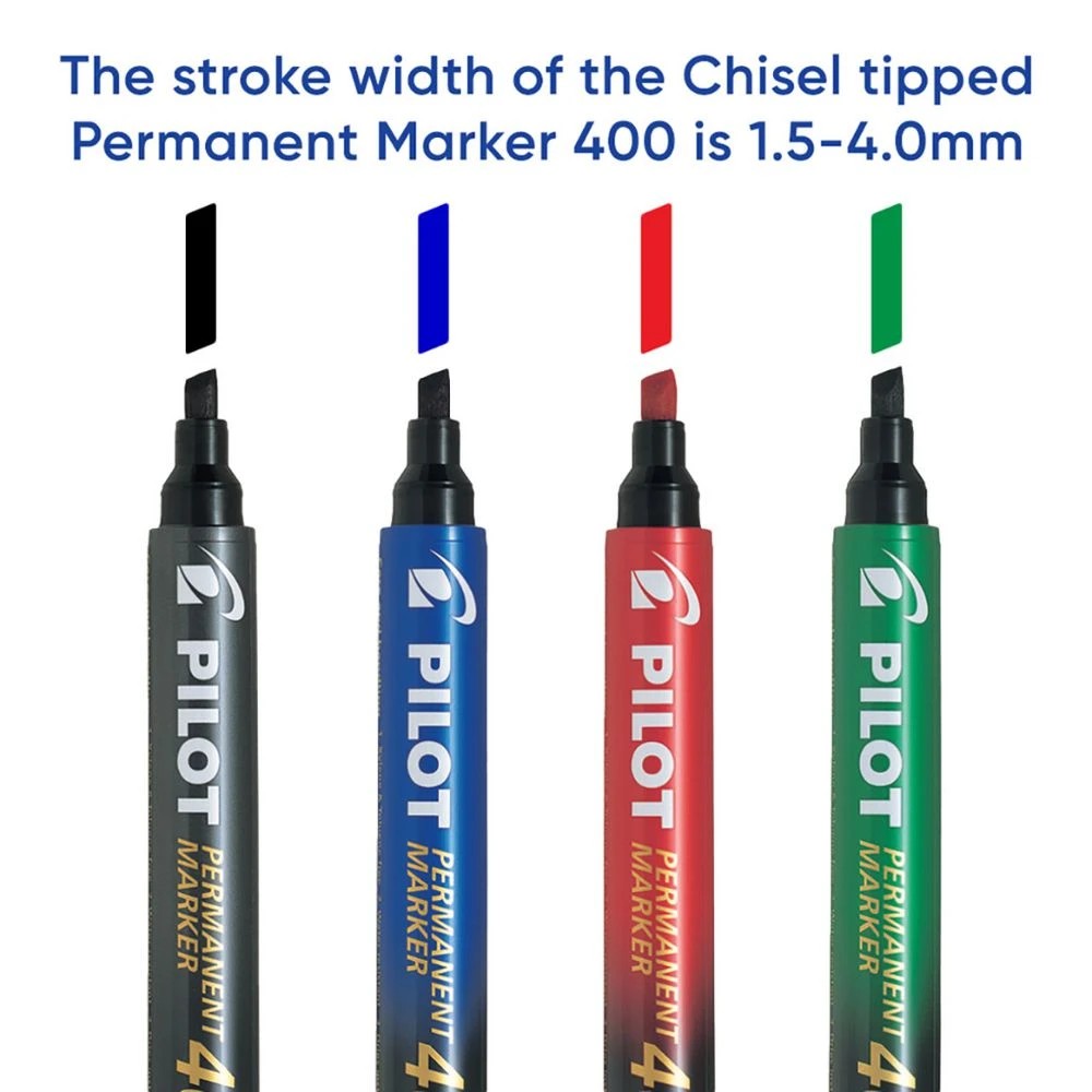 4 PILOT SCA400 Permanent Marker Chisel 1.5-4mm Black 4 Pack, 4 of 6