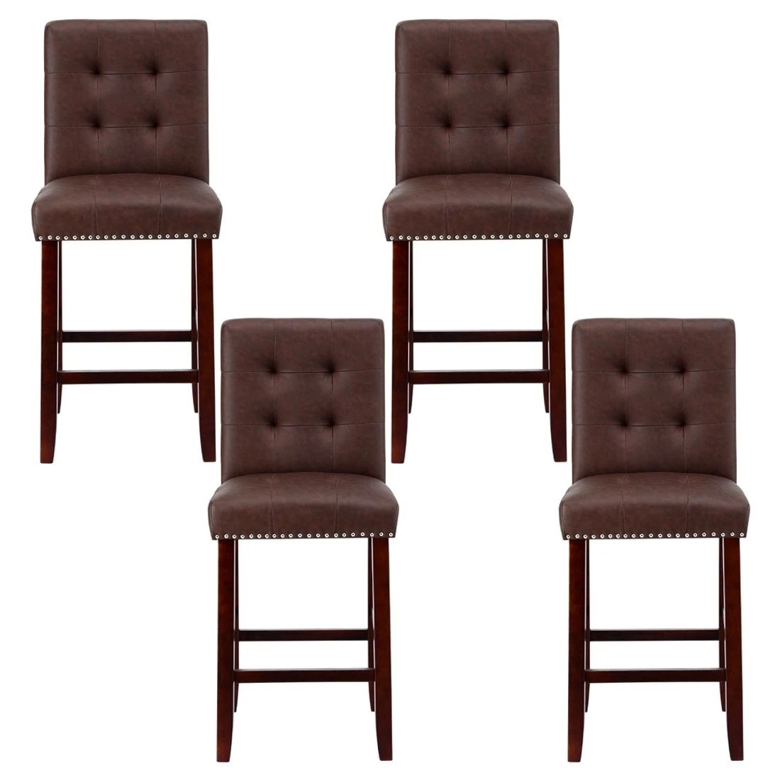 3 Artiss 4x Bar Stools Kitchen Dining Chairs Counter PU Leather Wooden Ada - Brown, 3 of 6